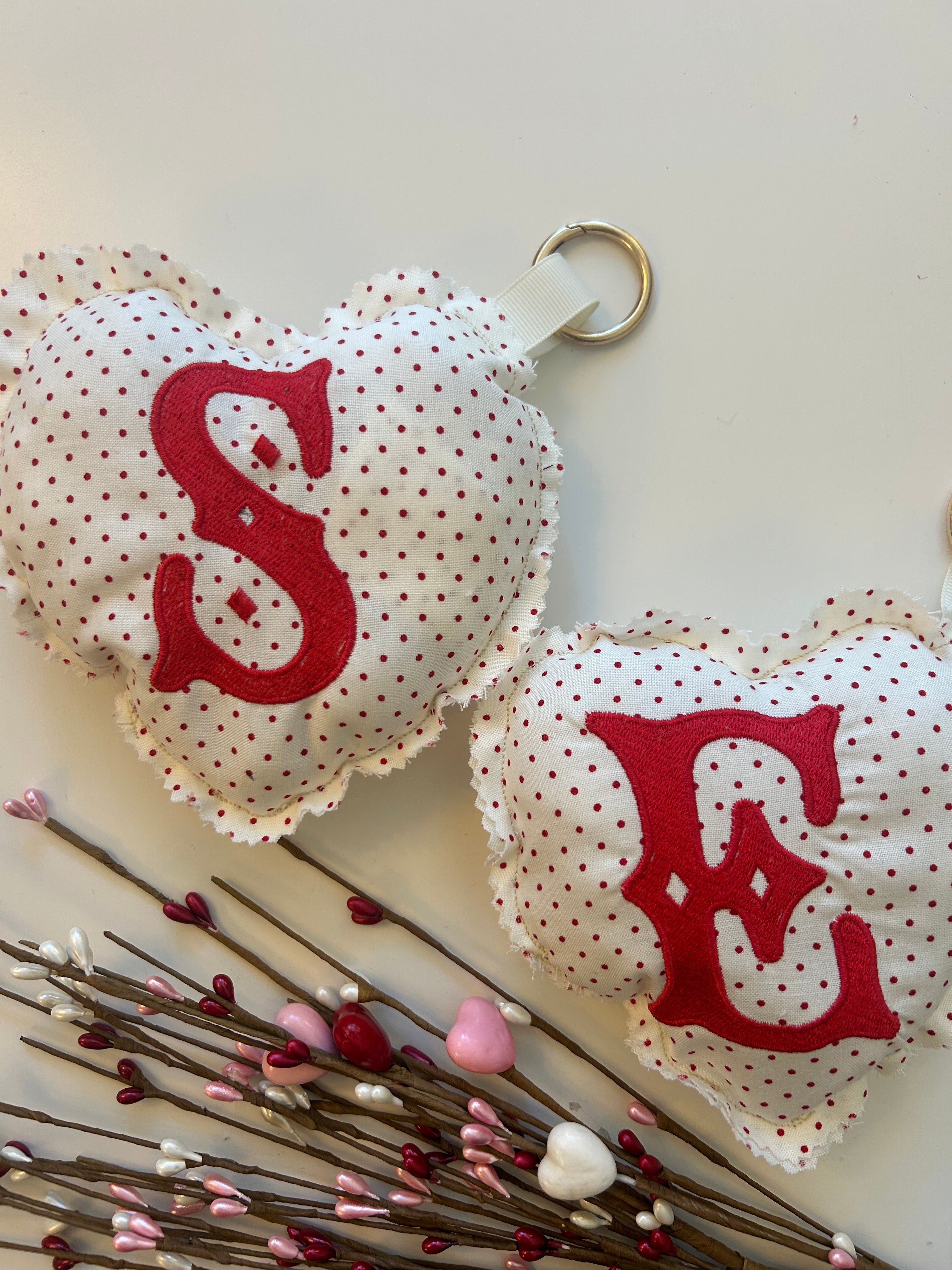 Heart Bag charm- White red polka dot