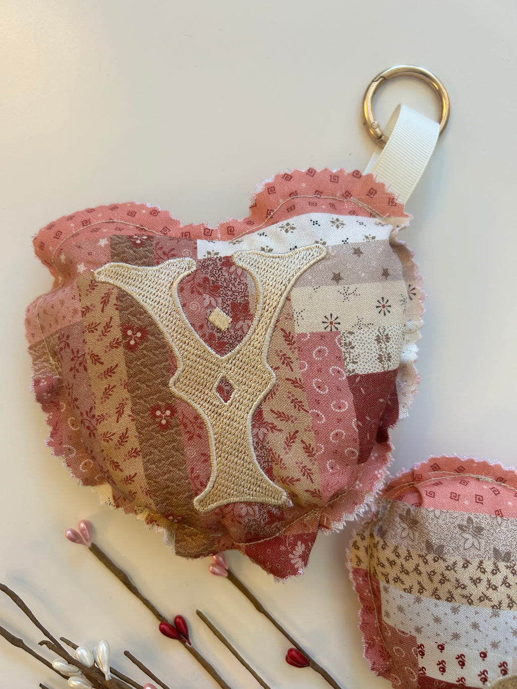Heart Bag charm- Rose pink patch
