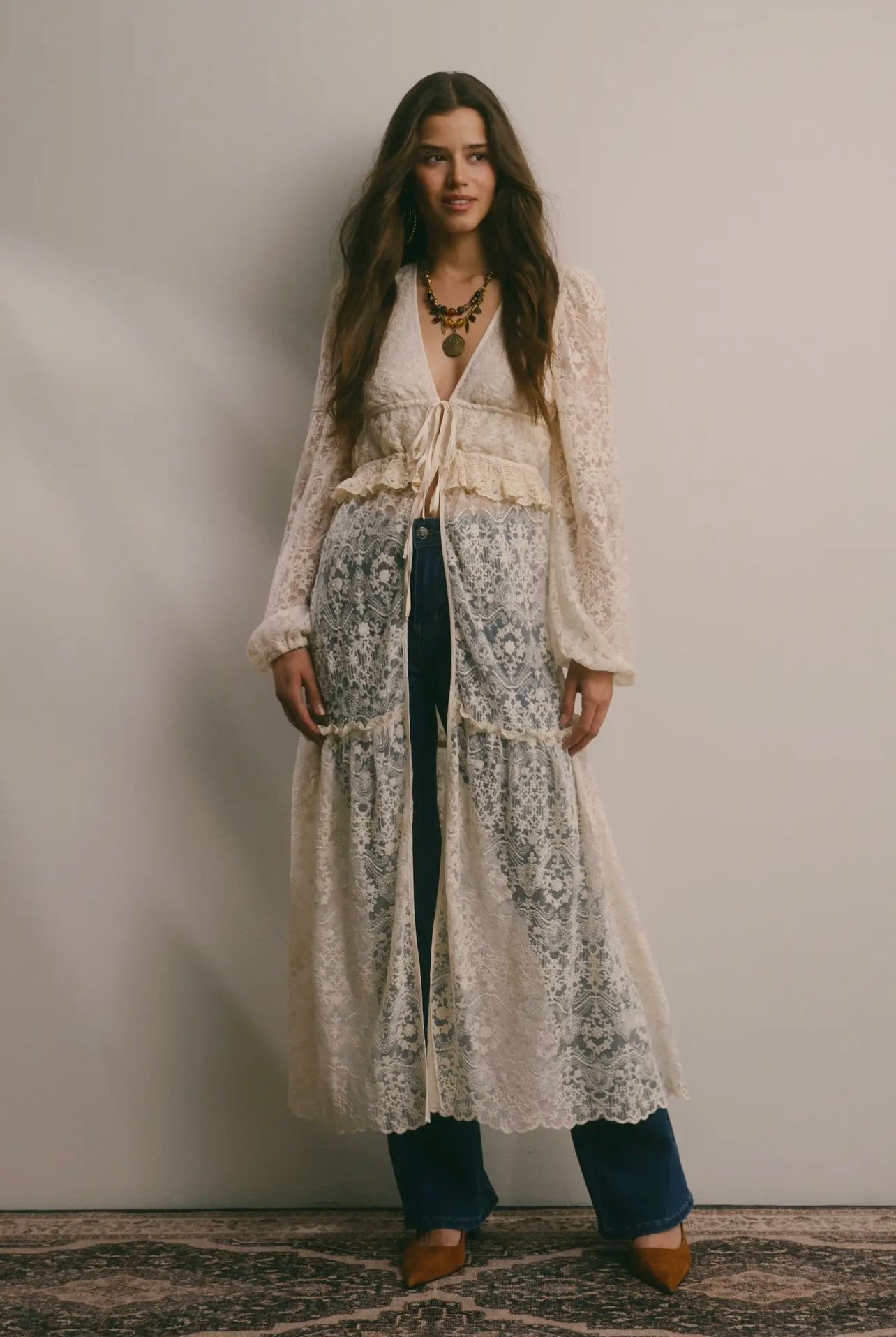 Lace Ruffle Maxi Duster