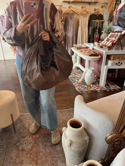 Brown Velvet hobo purse large