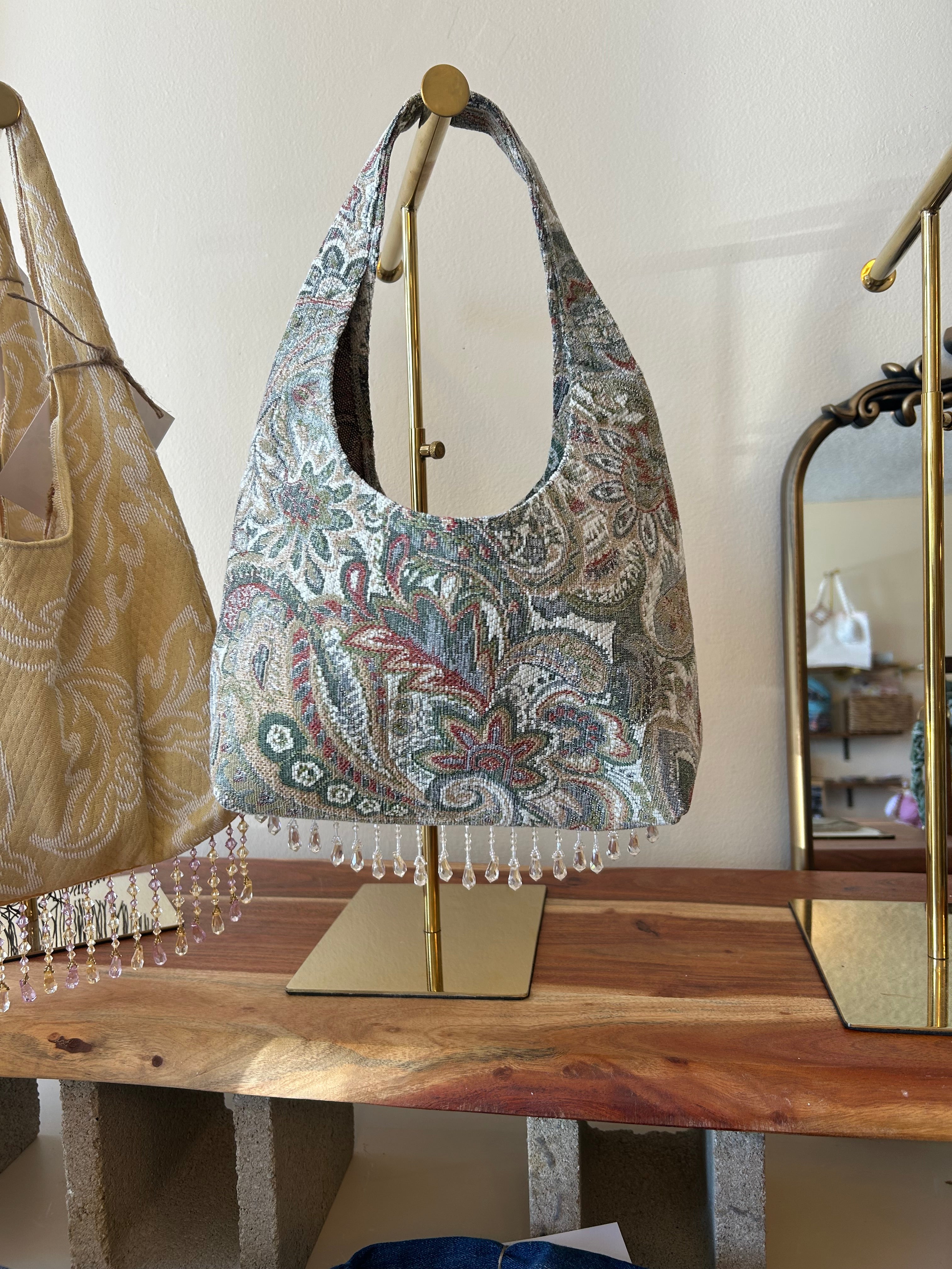 Floral  tassel purse with crystal trim