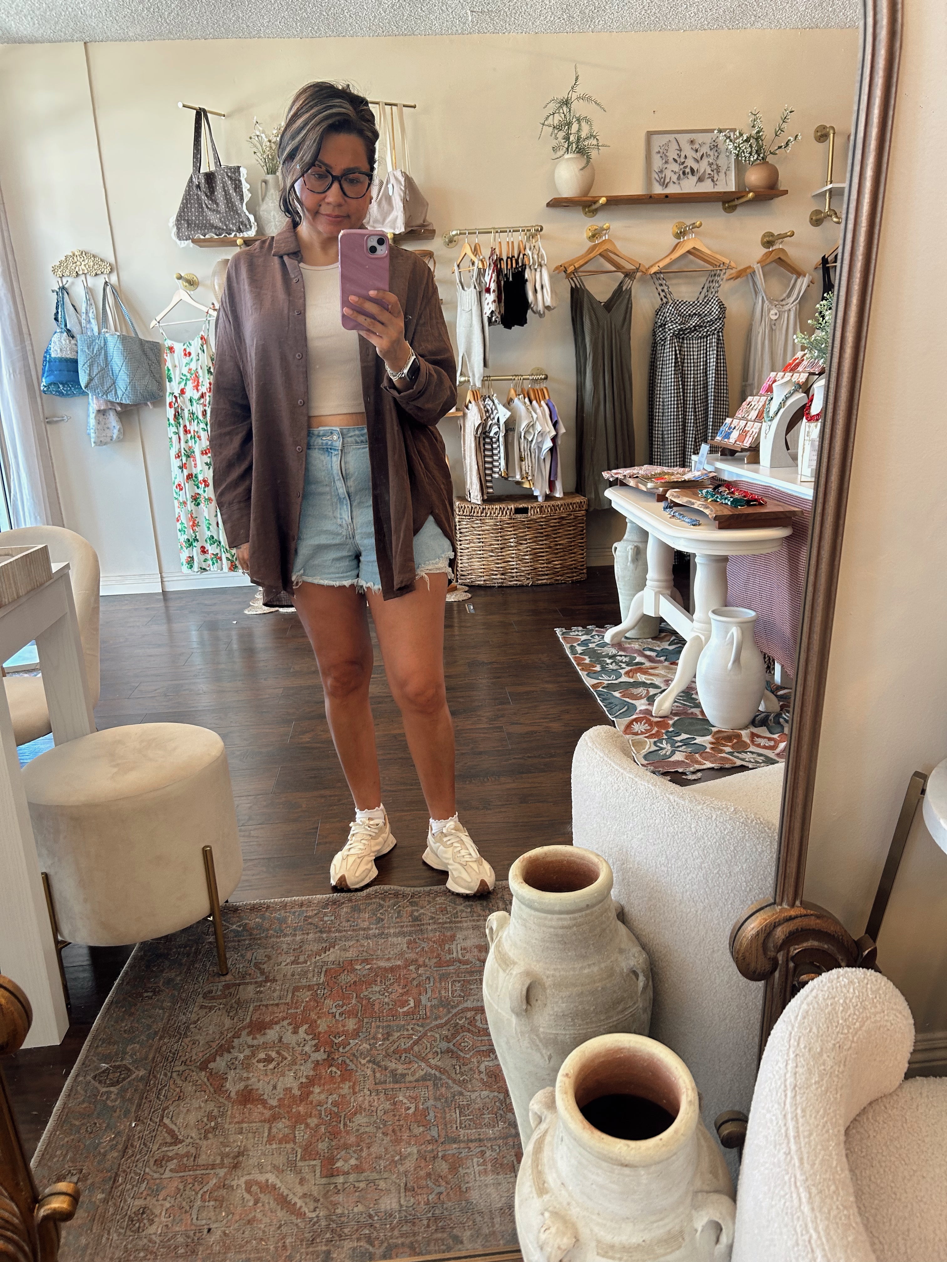 Button down relaxed top Brown