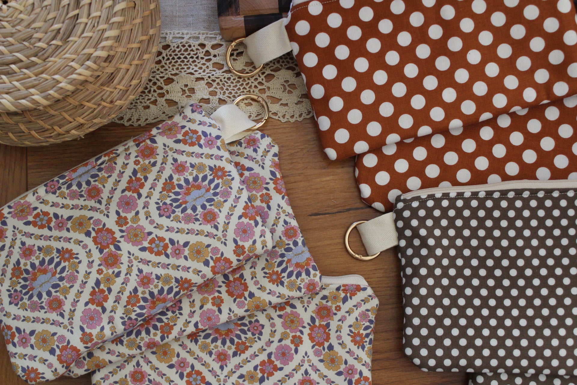 Coin purse Brown  polka dot