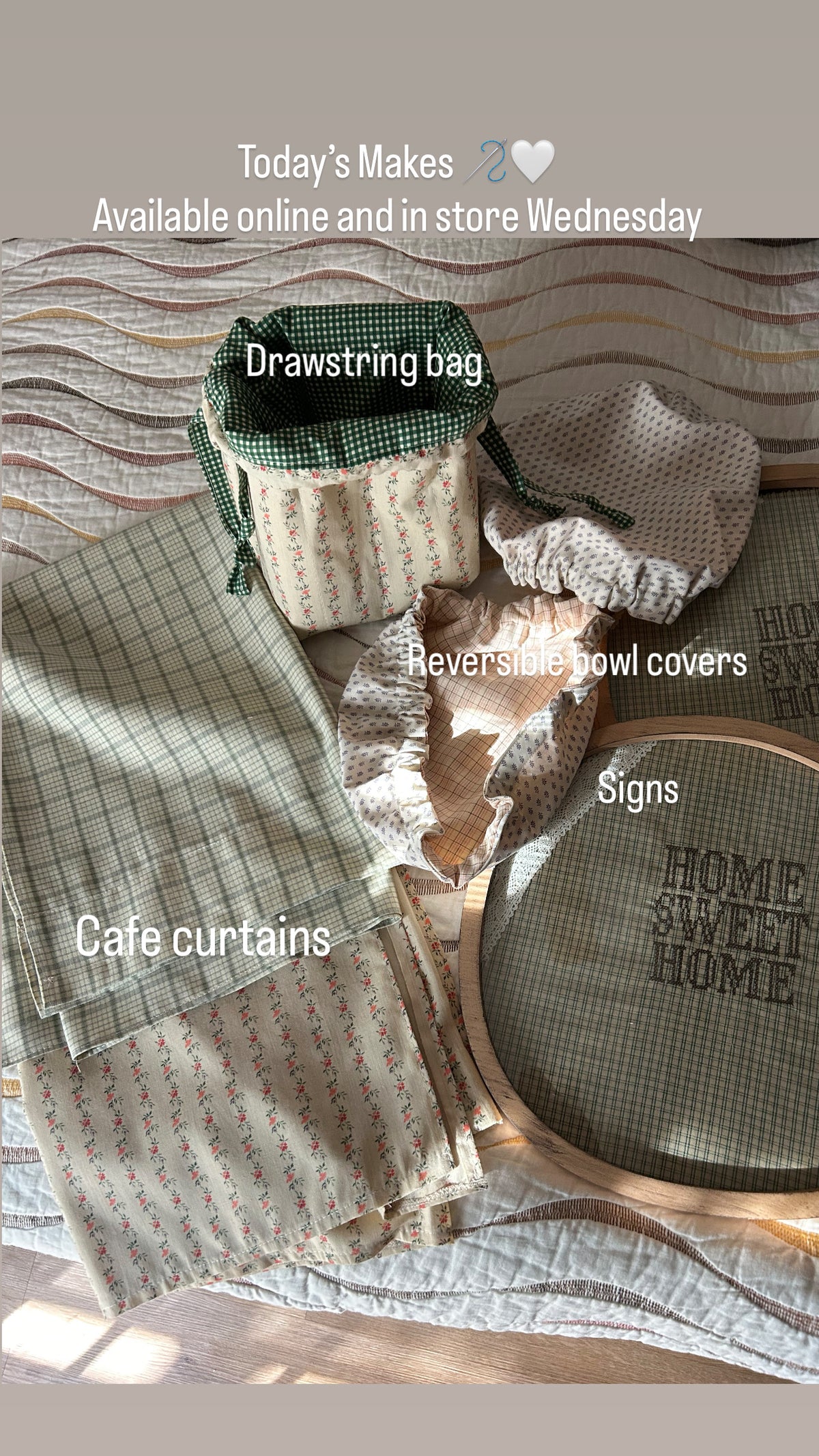 Green gingham drawstring bag