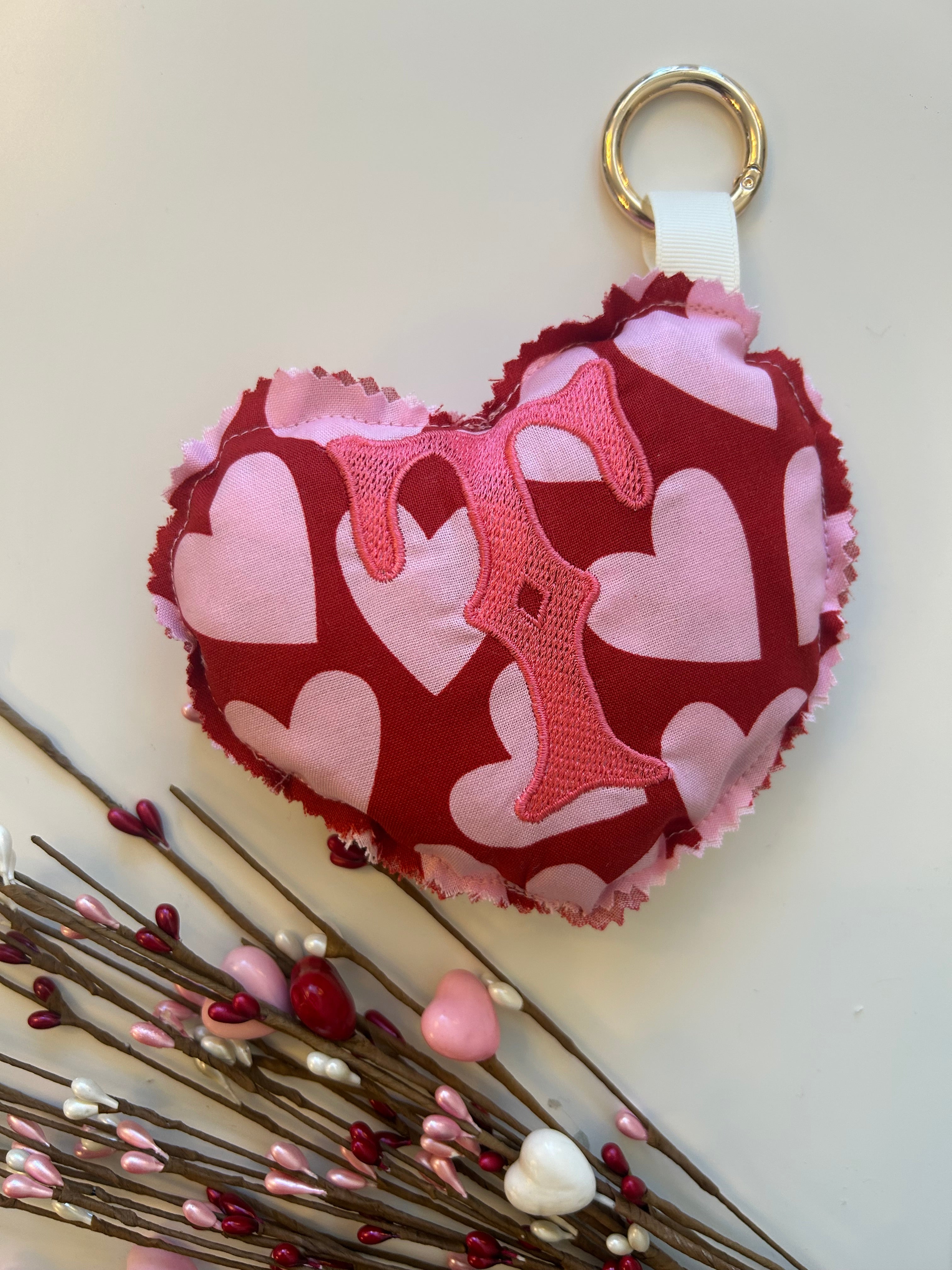 Heart Bag charm- Red pink hearts
