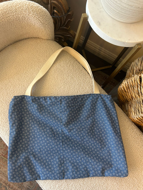 Blue floral/ gingham tote