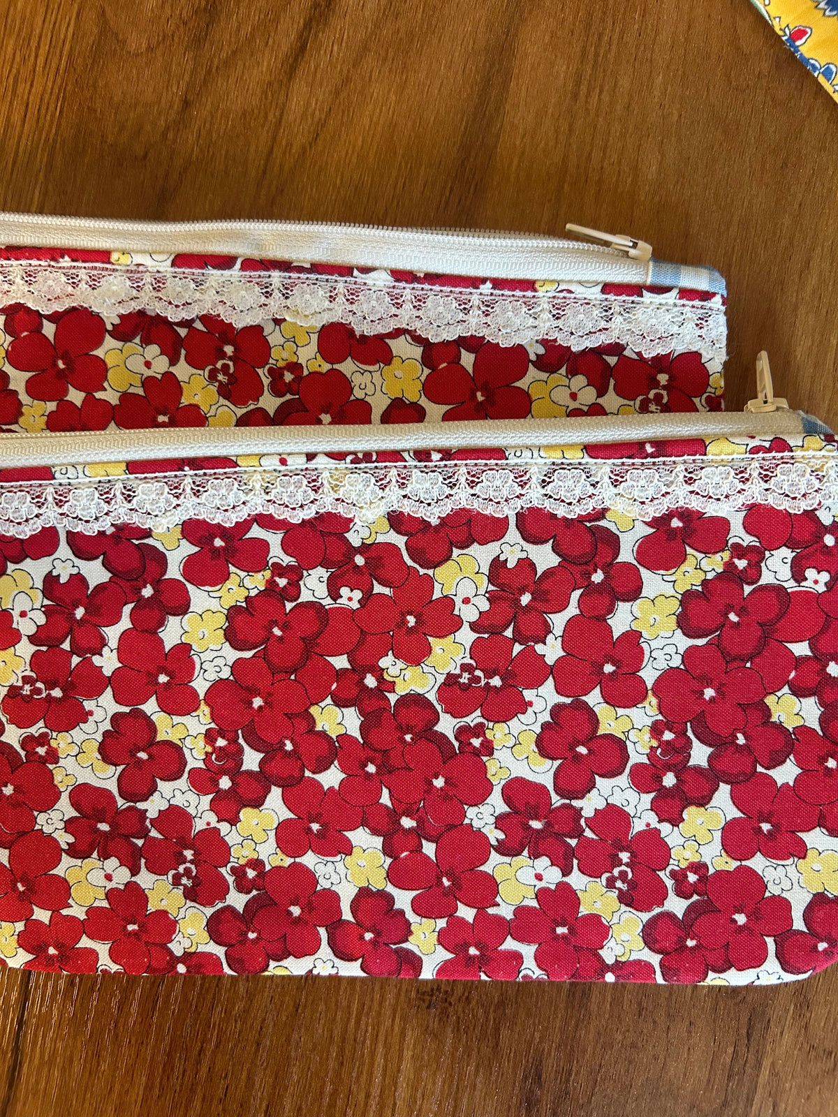 Red & Yellow flower zipper pouch
