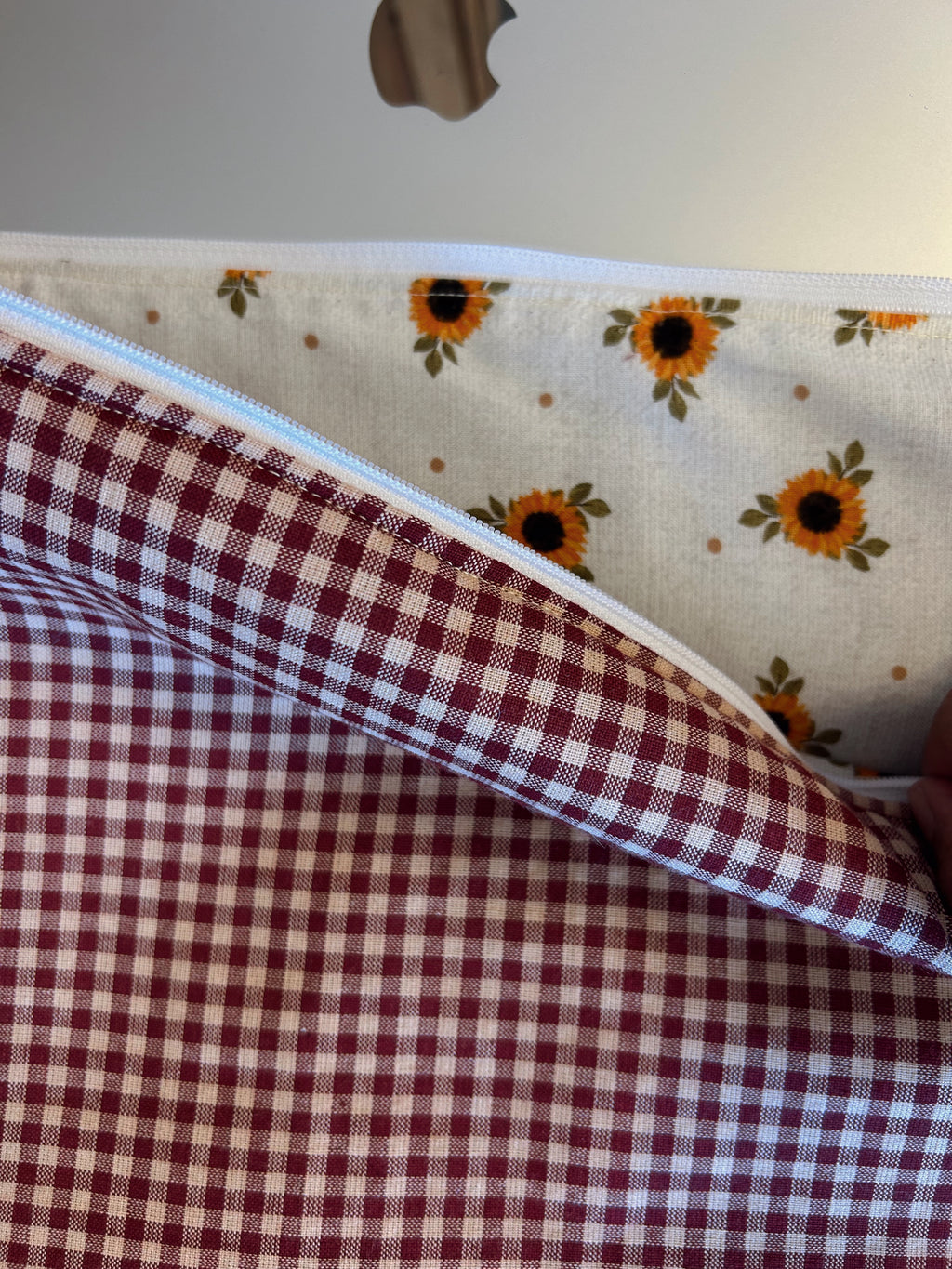 Maroon Gingham sunflower Laptop pouch