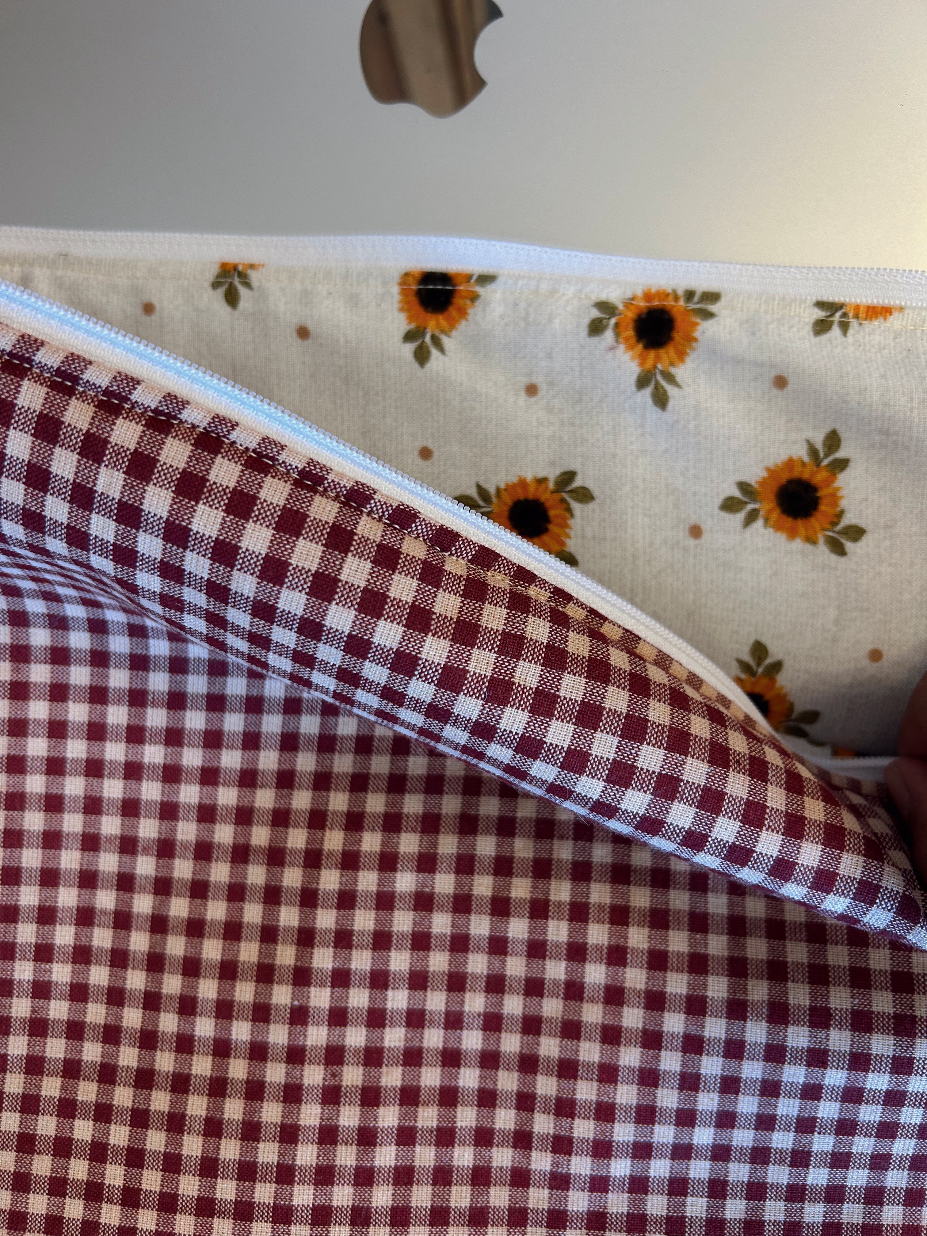 Maroon Gingham sunflower Laptop pouch
