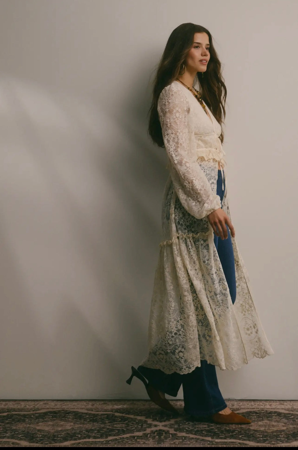 Lace Ruffle Maxi Duster