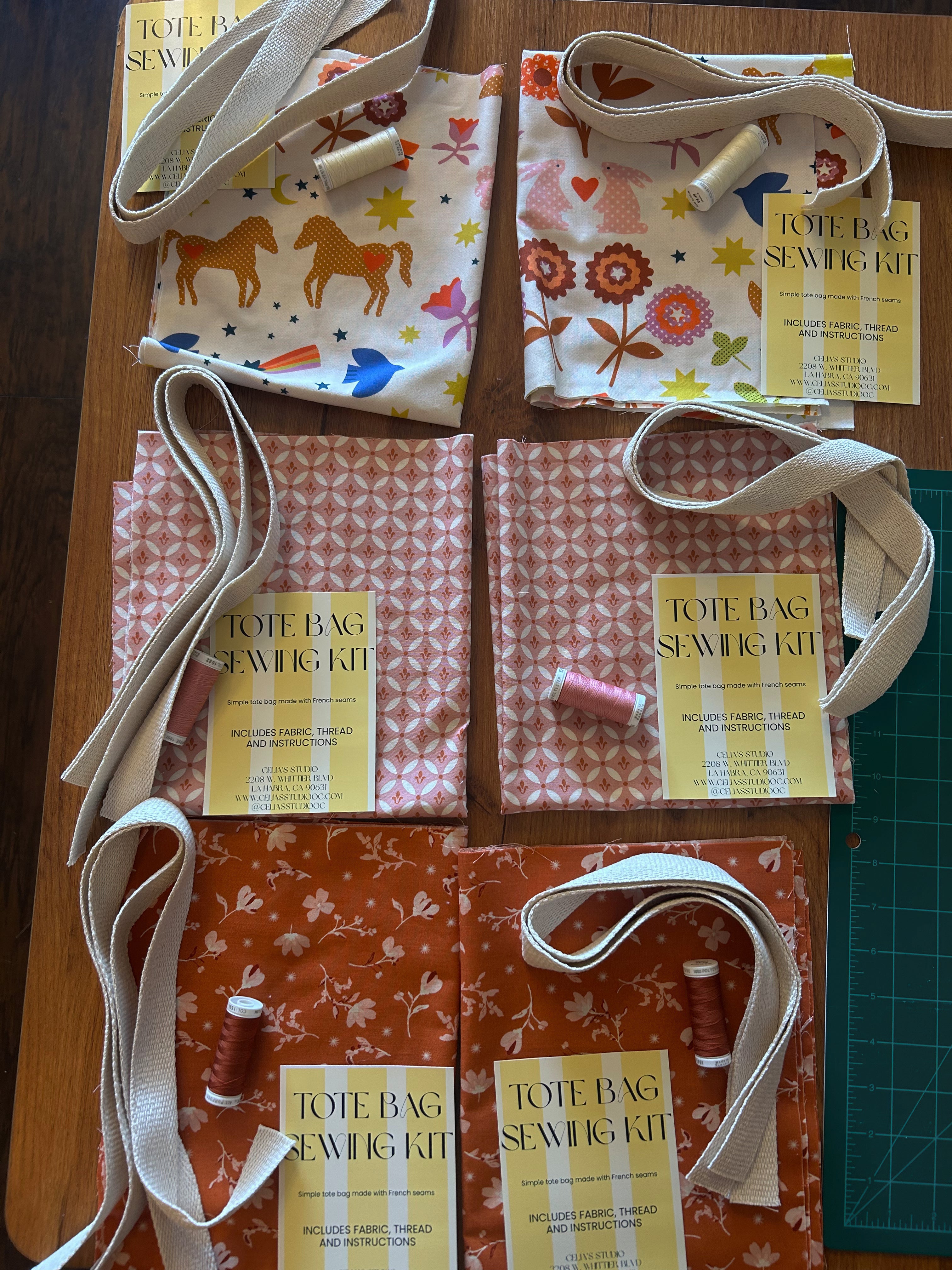 Tote bag sewing kit- Ruby star Horse & Bunny flowers.