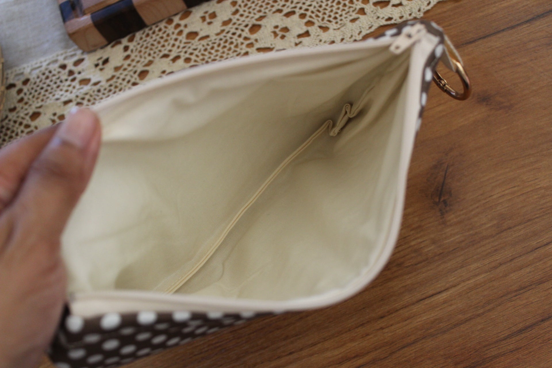 Coin purse Brown  polka dot