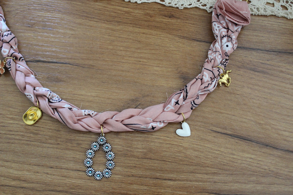 Light Pink Bandana charm necklace