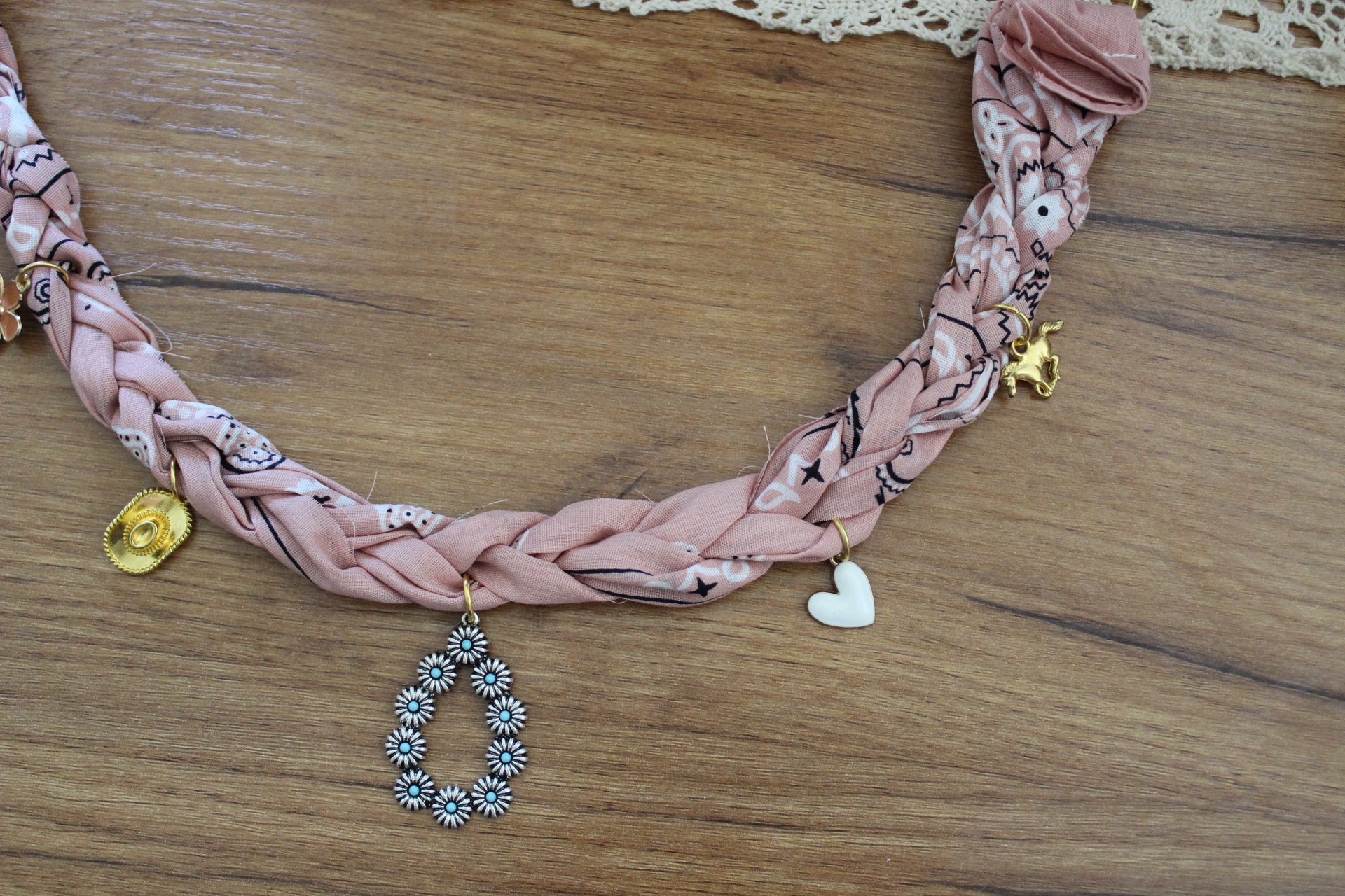Light Pink Bandana charm necklace