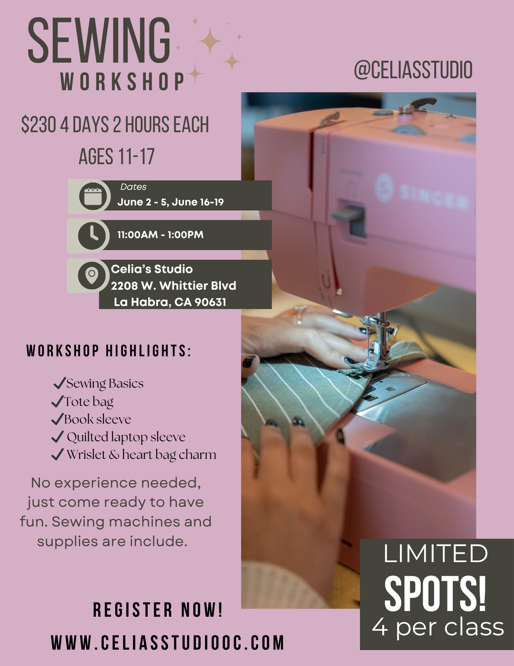 Summer workshop 4 days Ages 11-17