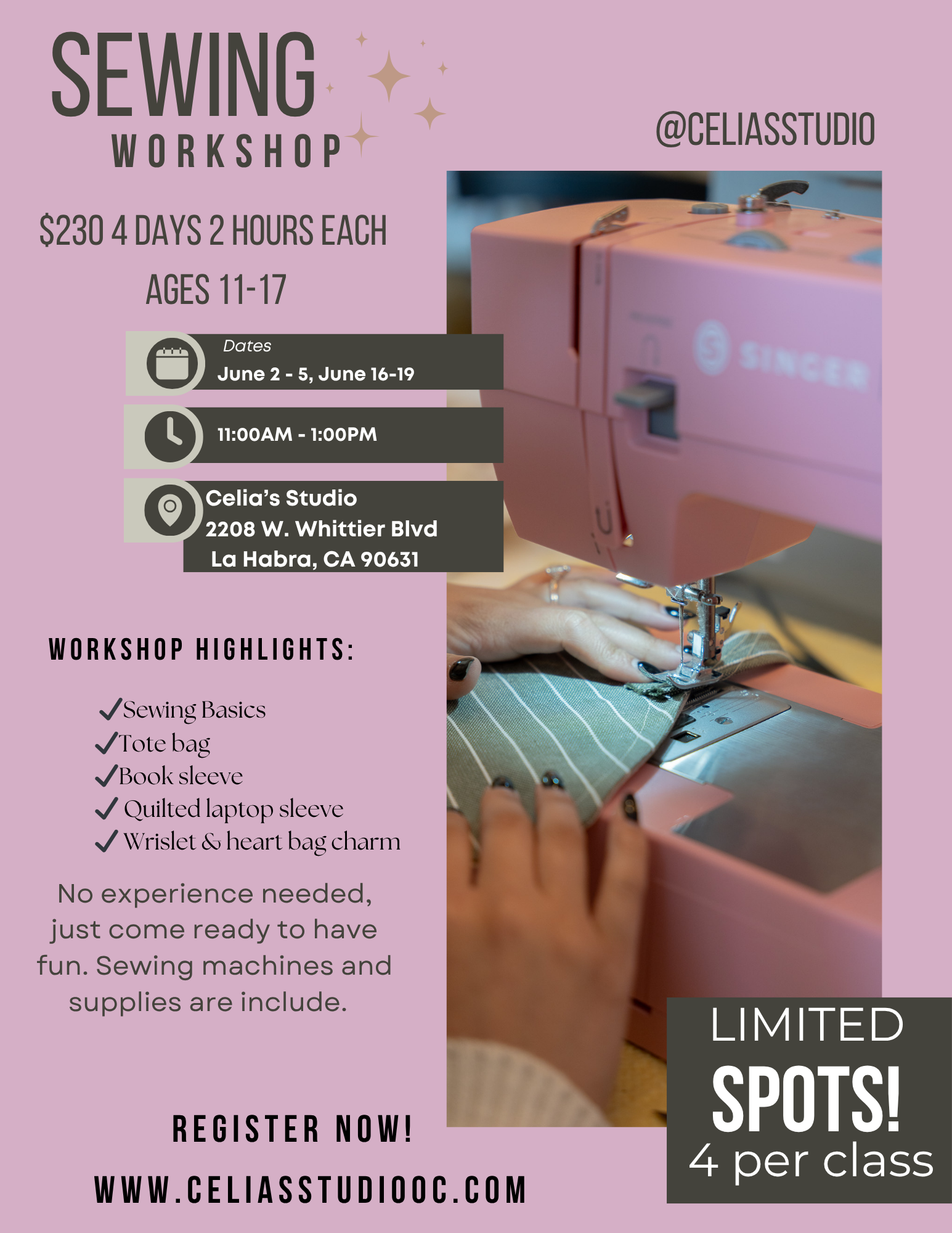 Summer workshop 4 days Ages 11-17