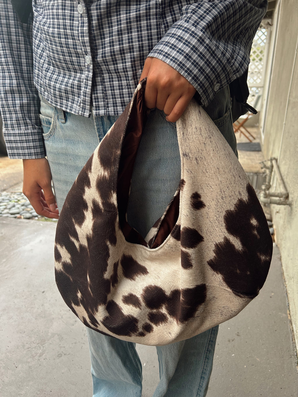 Cow suede hobo purse small