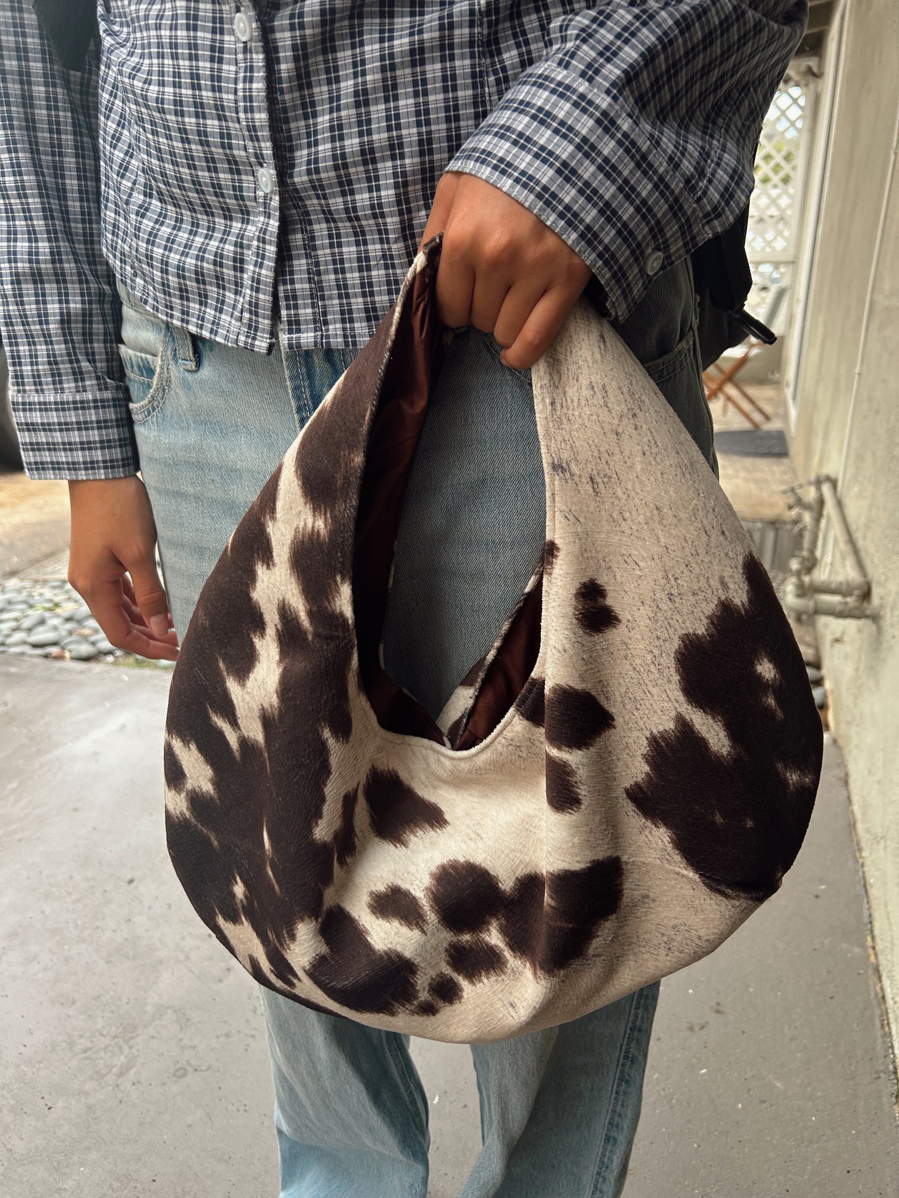 Cow suede hobo purse small