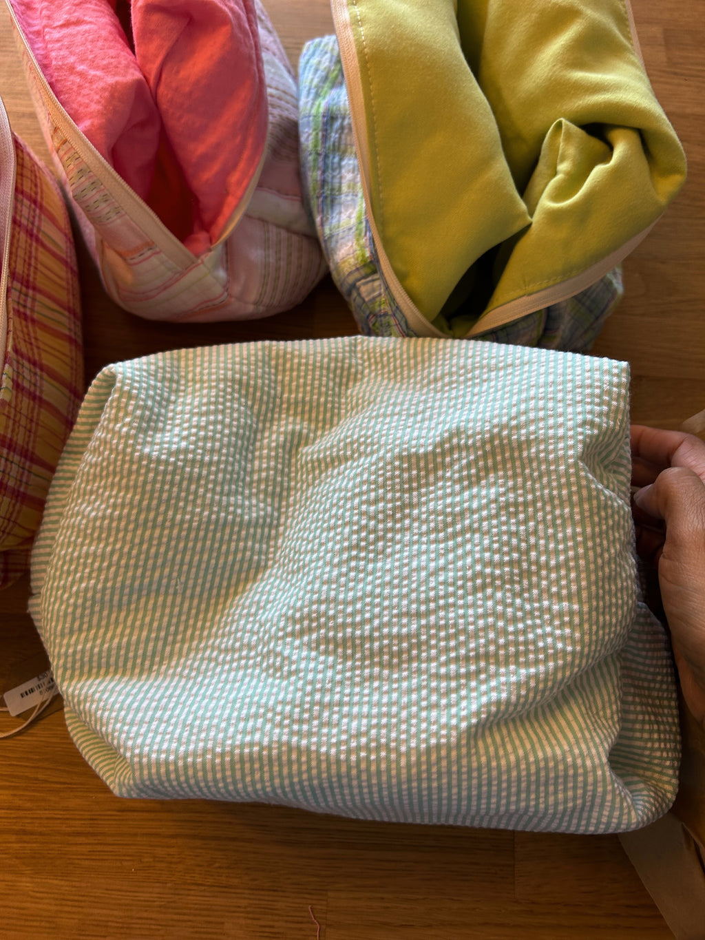 Teal stripe/ Pink Boxy toiletry bag
