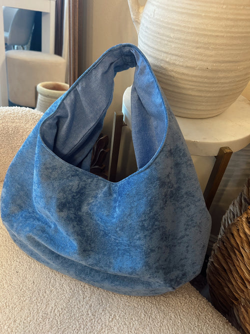 Blue faux suede hobo purse