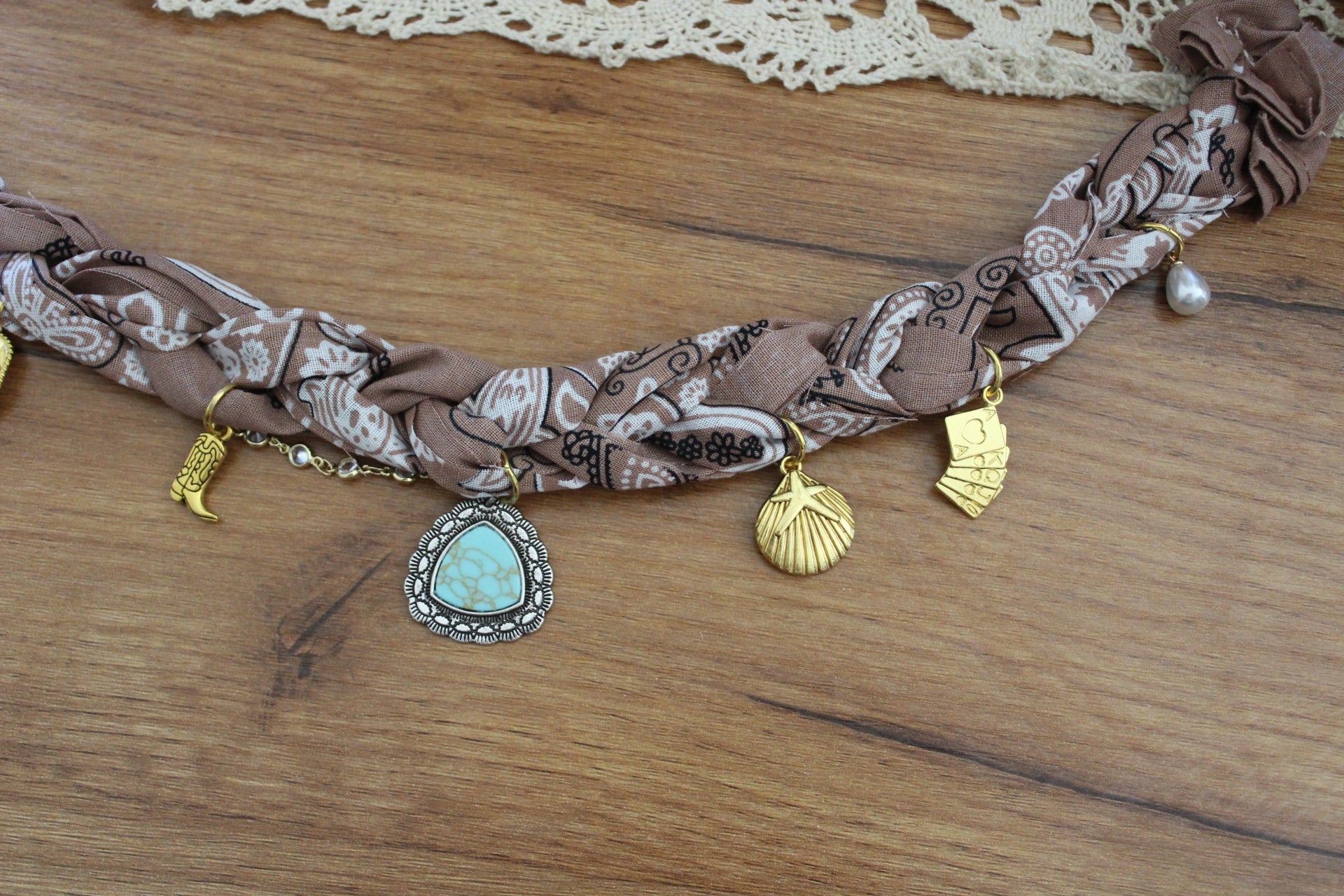 Tan Bandana charm necklace