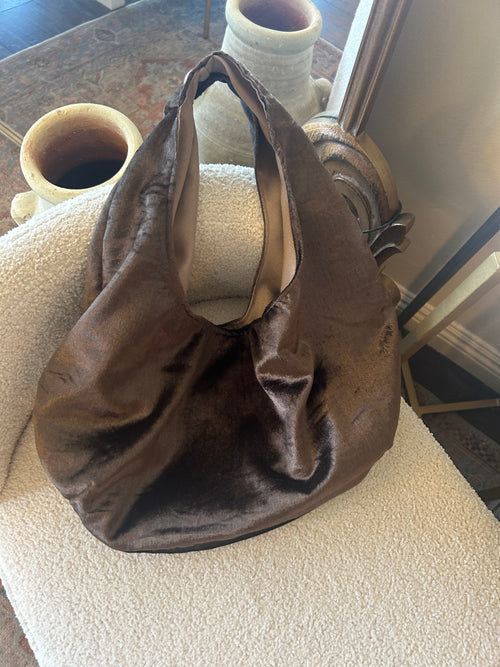 Brown velvet hobo purse small