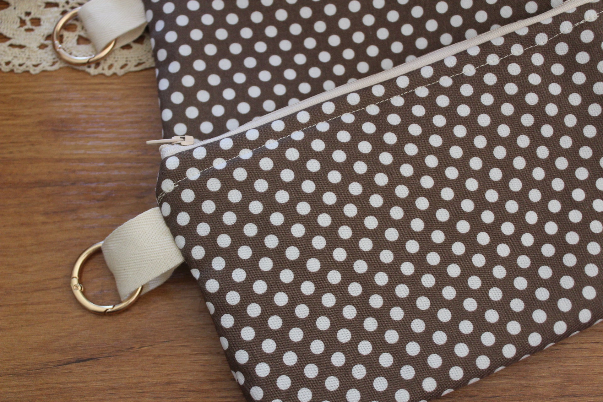 Coin purse Brown  polka dot