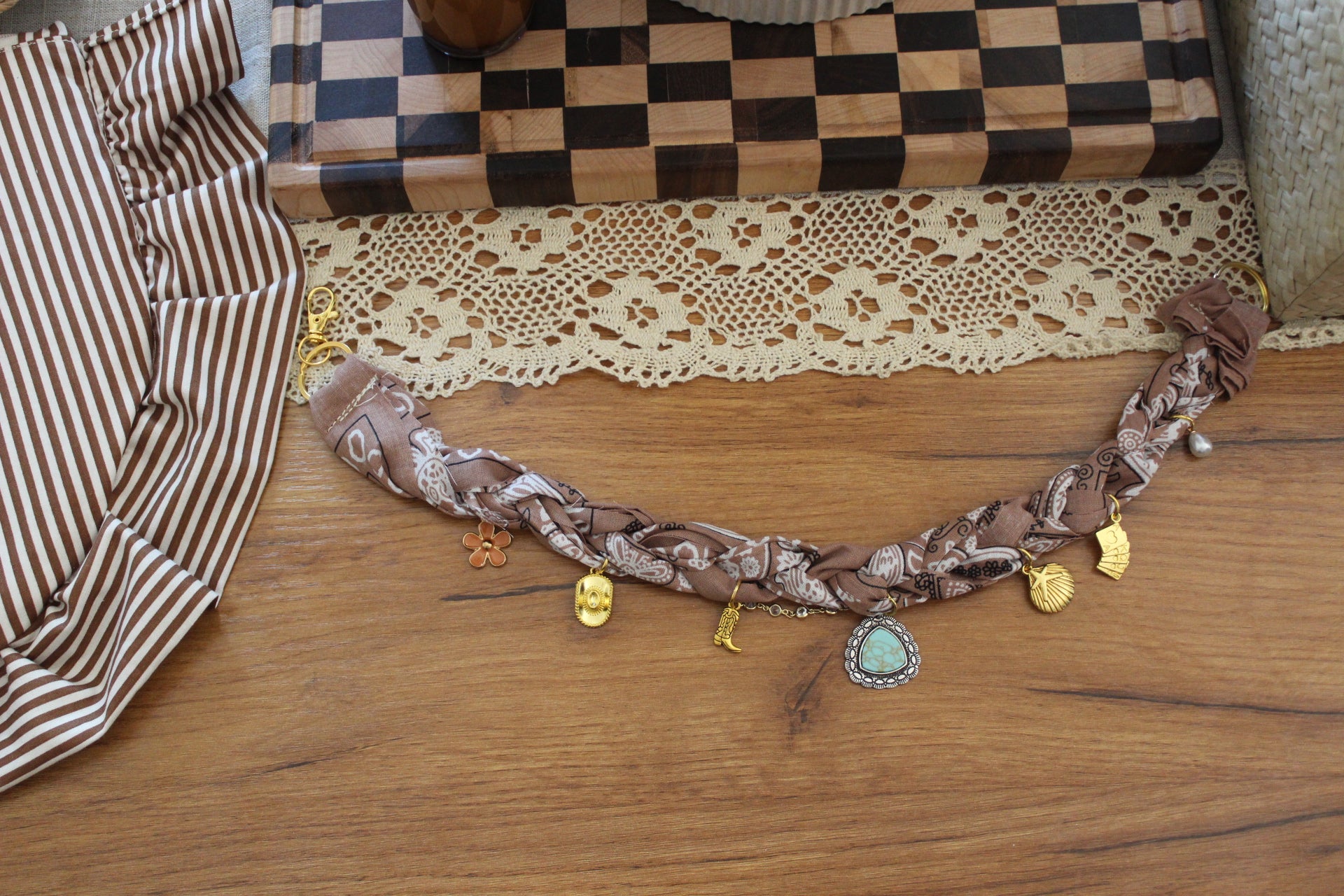 Tan Bandana charm necklace