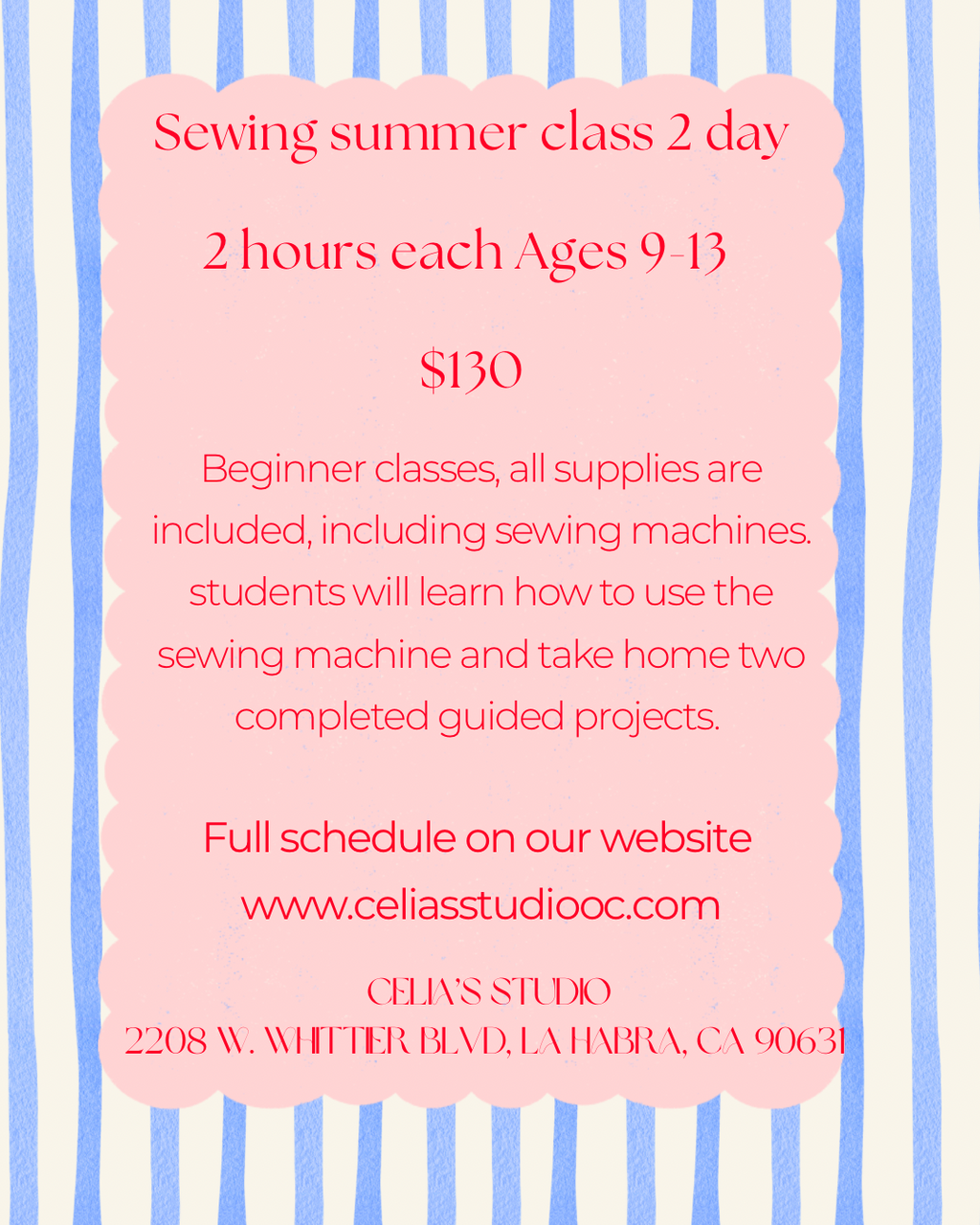 Summer workshop 2 days Ages 9-13