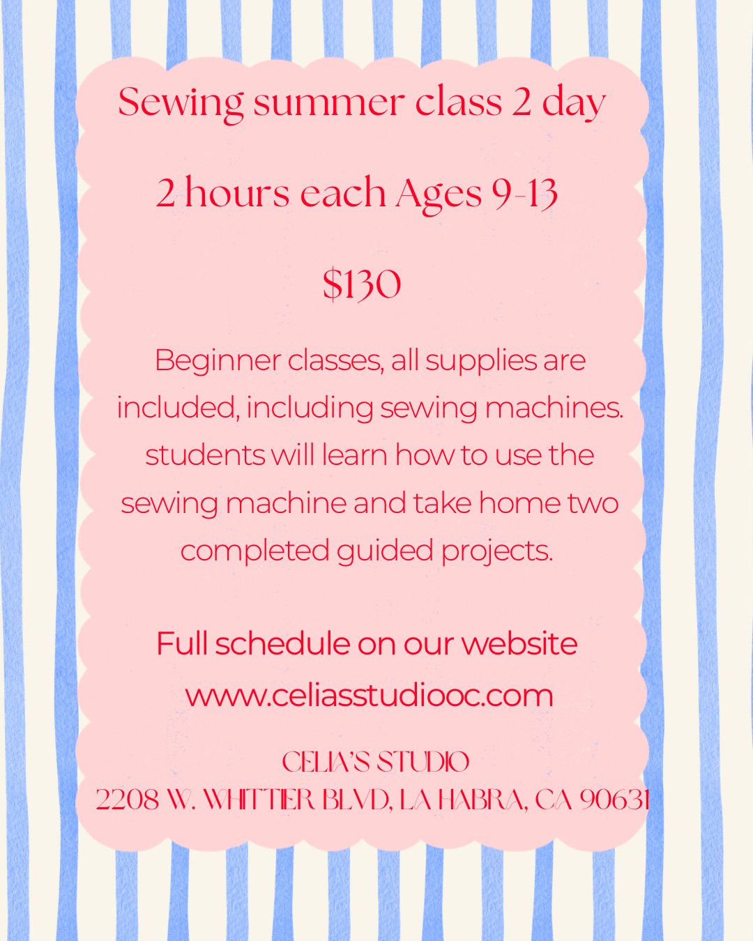Summer workshop 2 days Ages 9-13