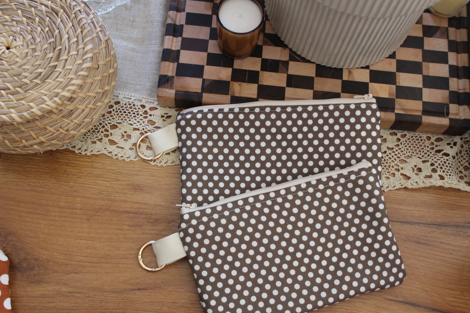 Coin purse Brown  polka dot