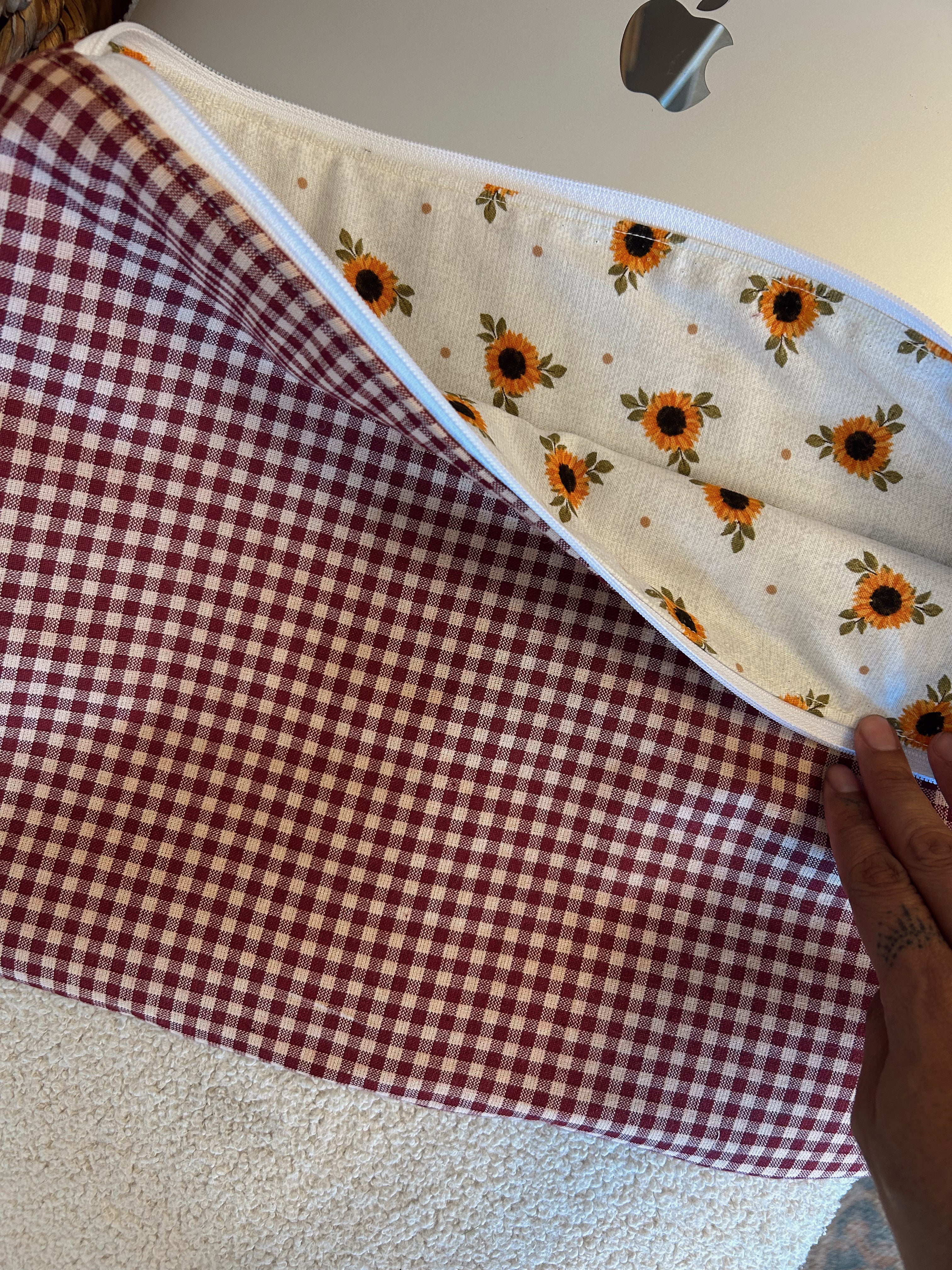 Maroon Gingham sunflower Laptop pouch