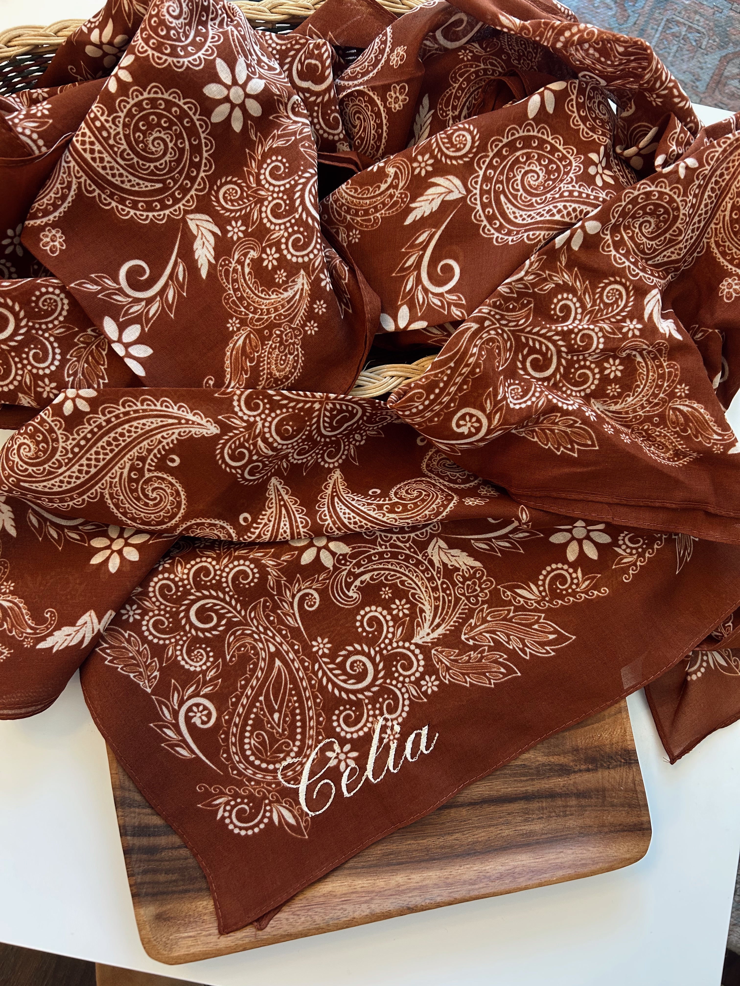 Rust personalized embroidered Bandana