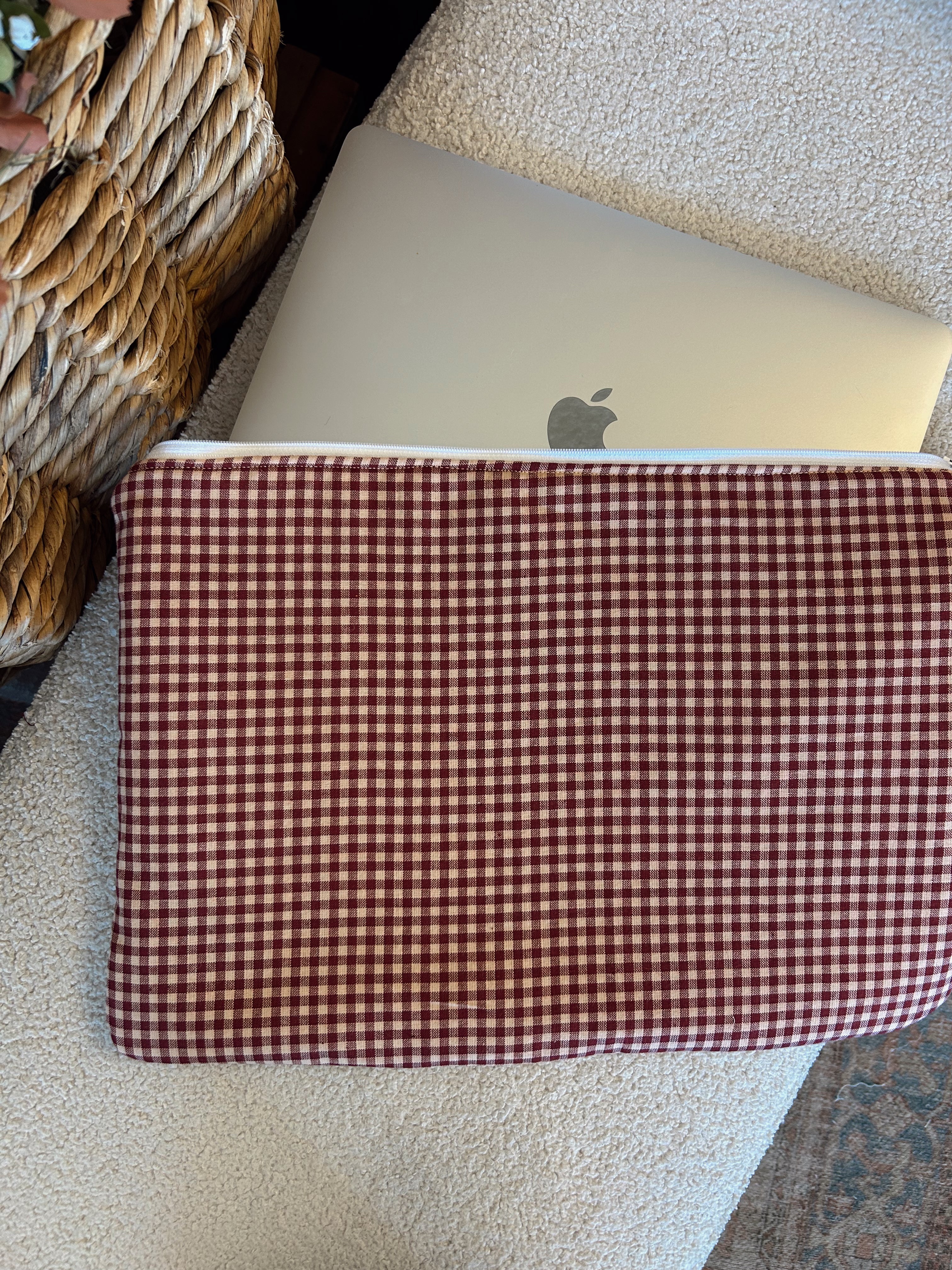 Maroon Gingham sunflower Laptop pouch