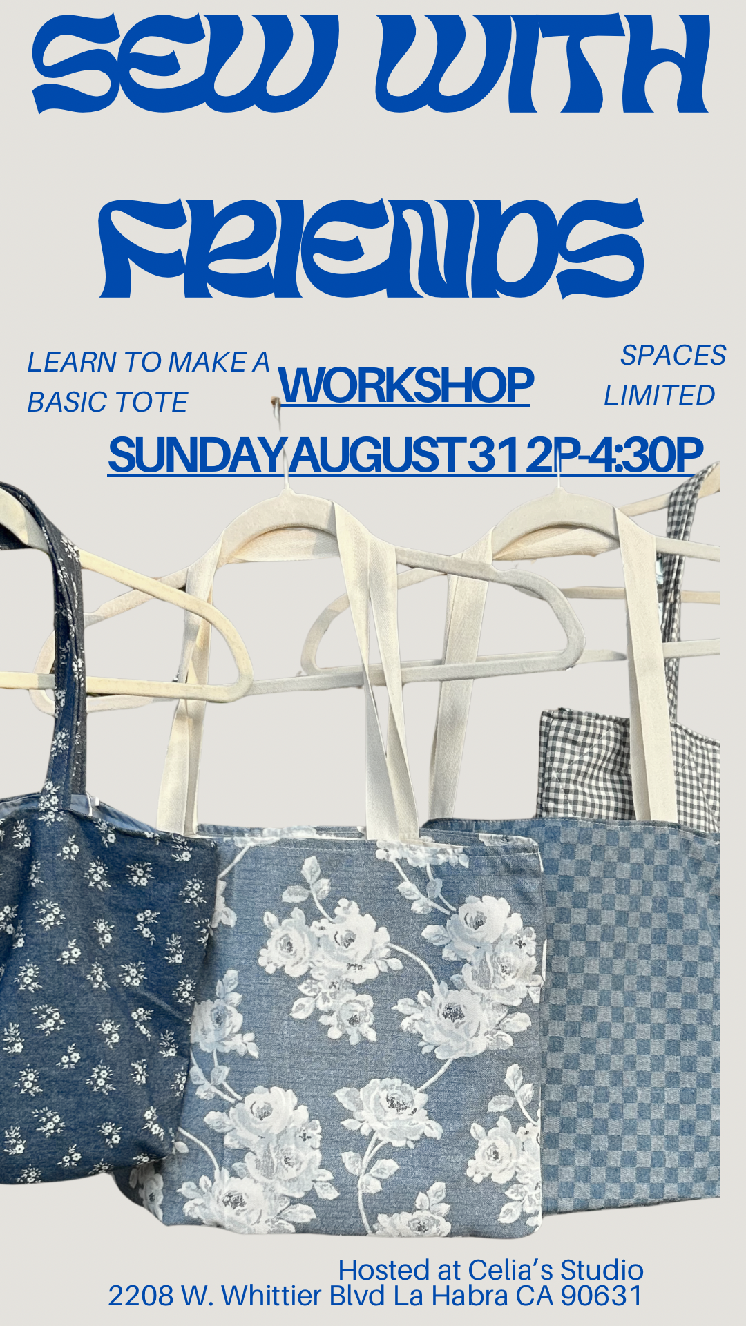 Sew a Basic tote Sunday August 31 2p-4:30p