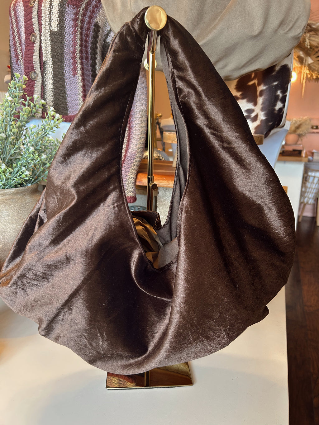 Brown Velvet hobo purse large