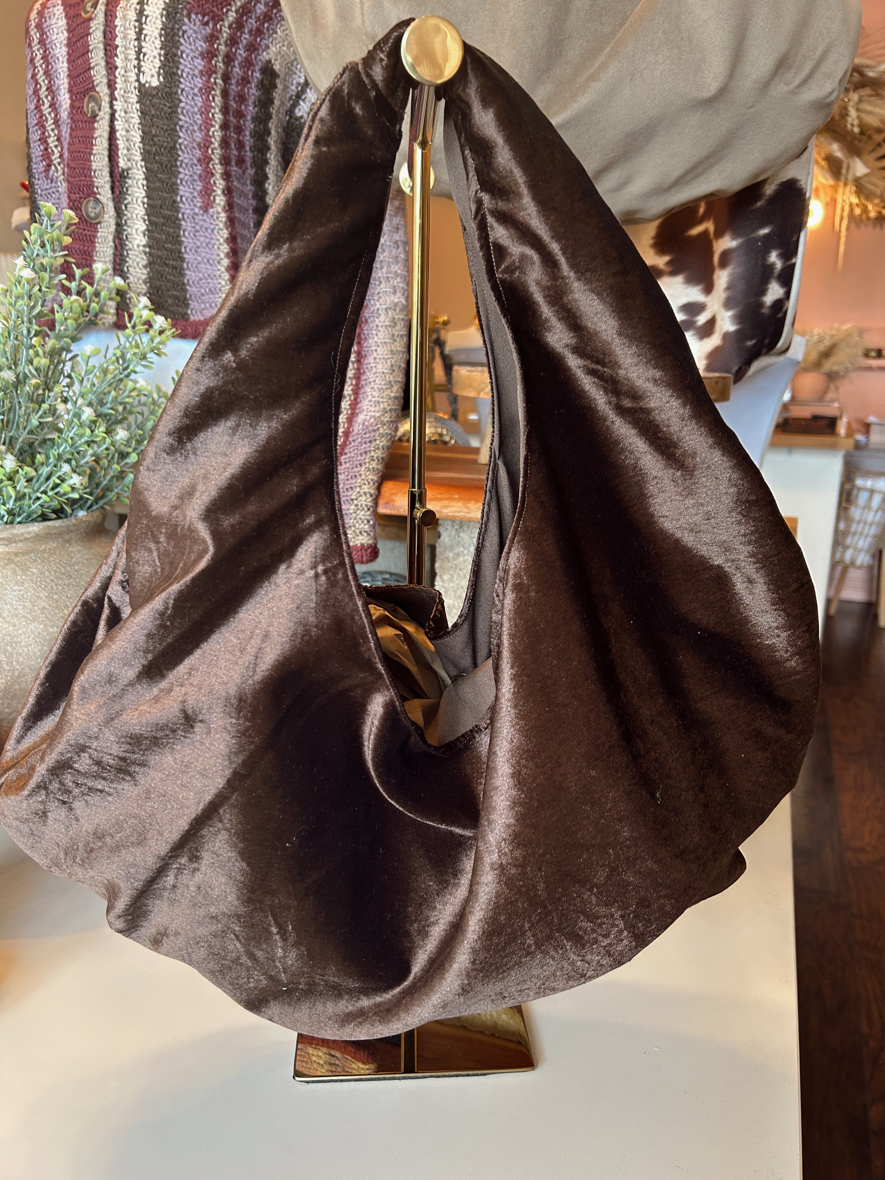 Brown Velvet hobo purse large