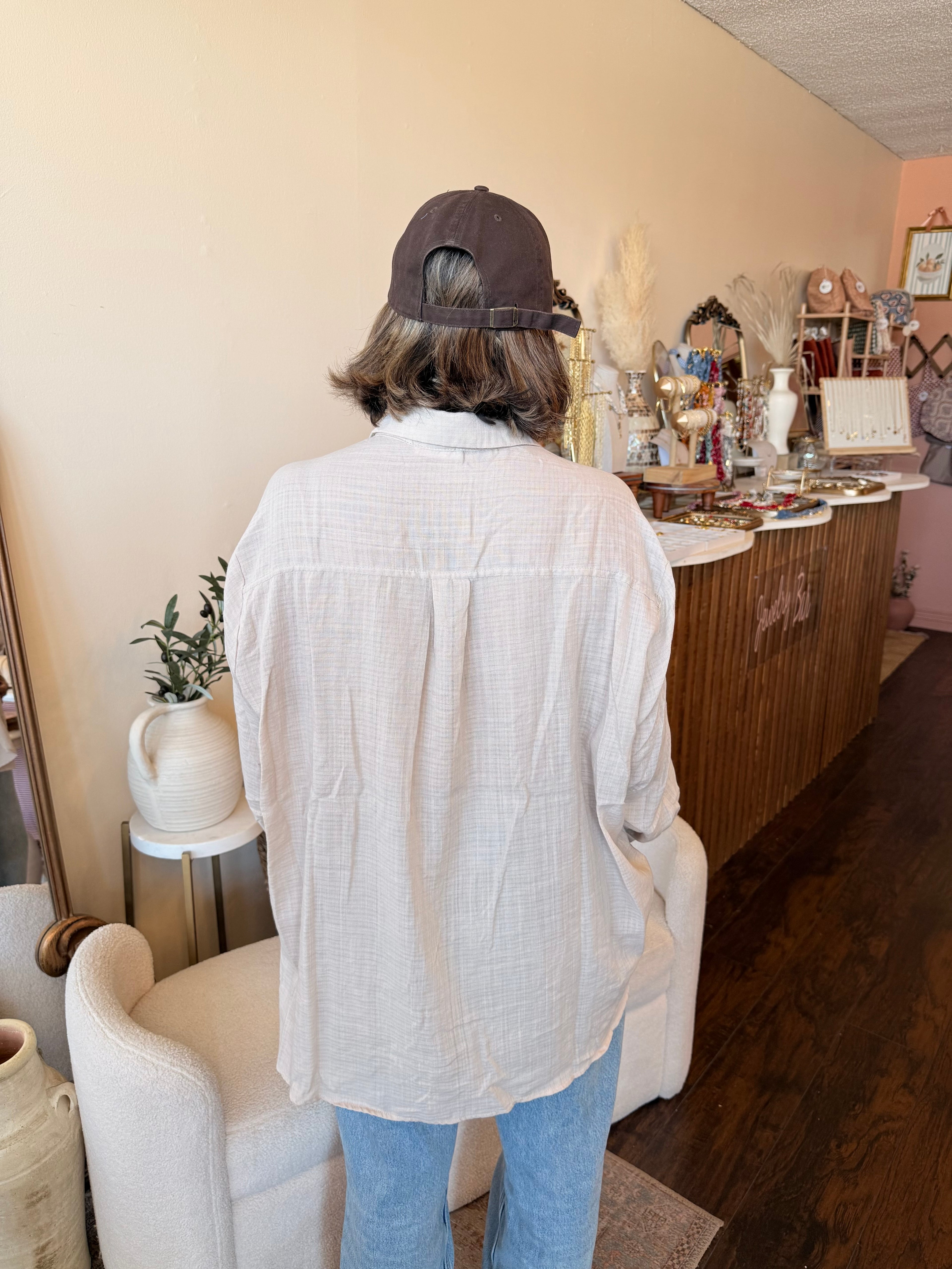 Button down relaxed top Beige