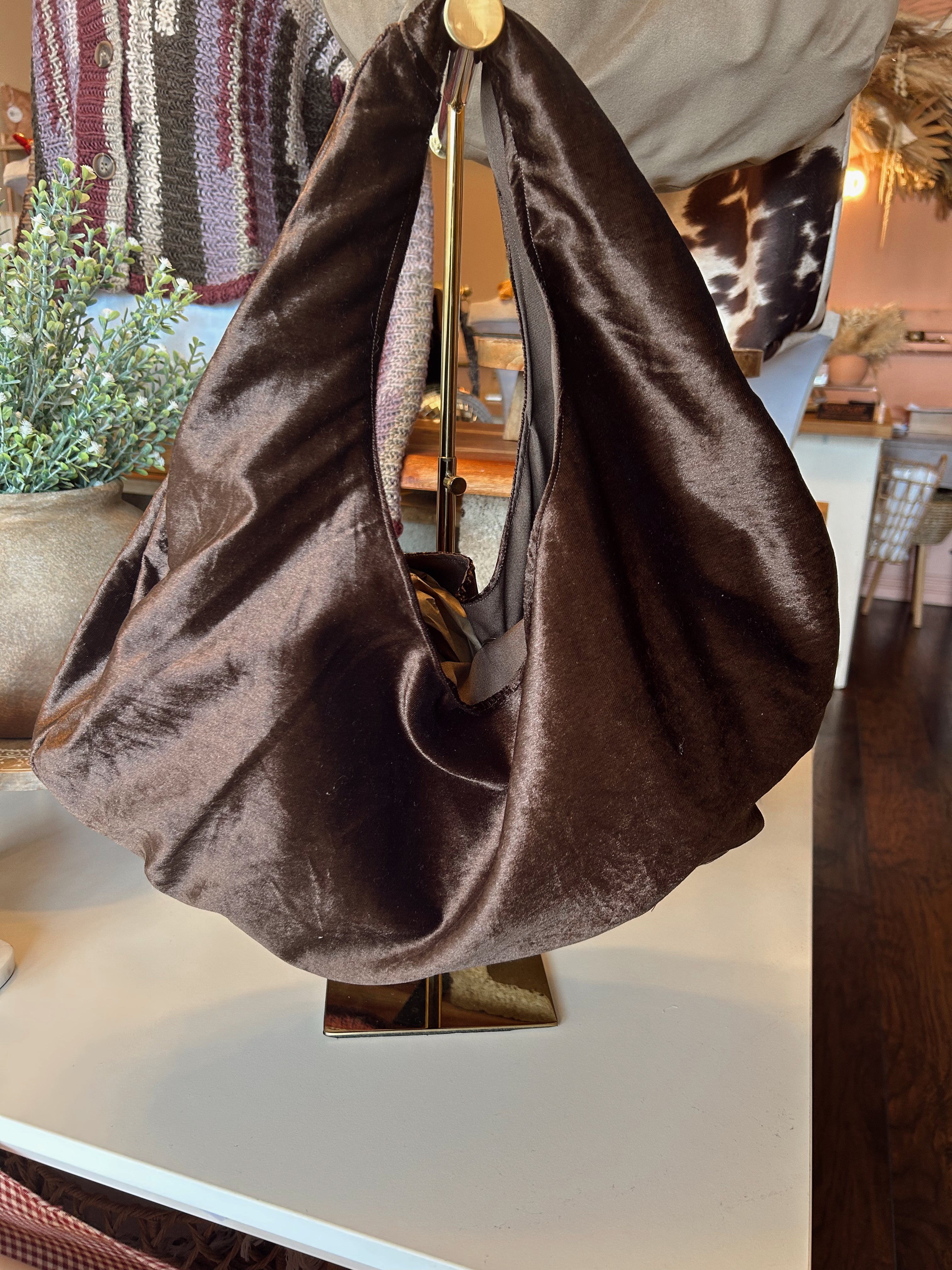 Brown Velvet hobo purse large