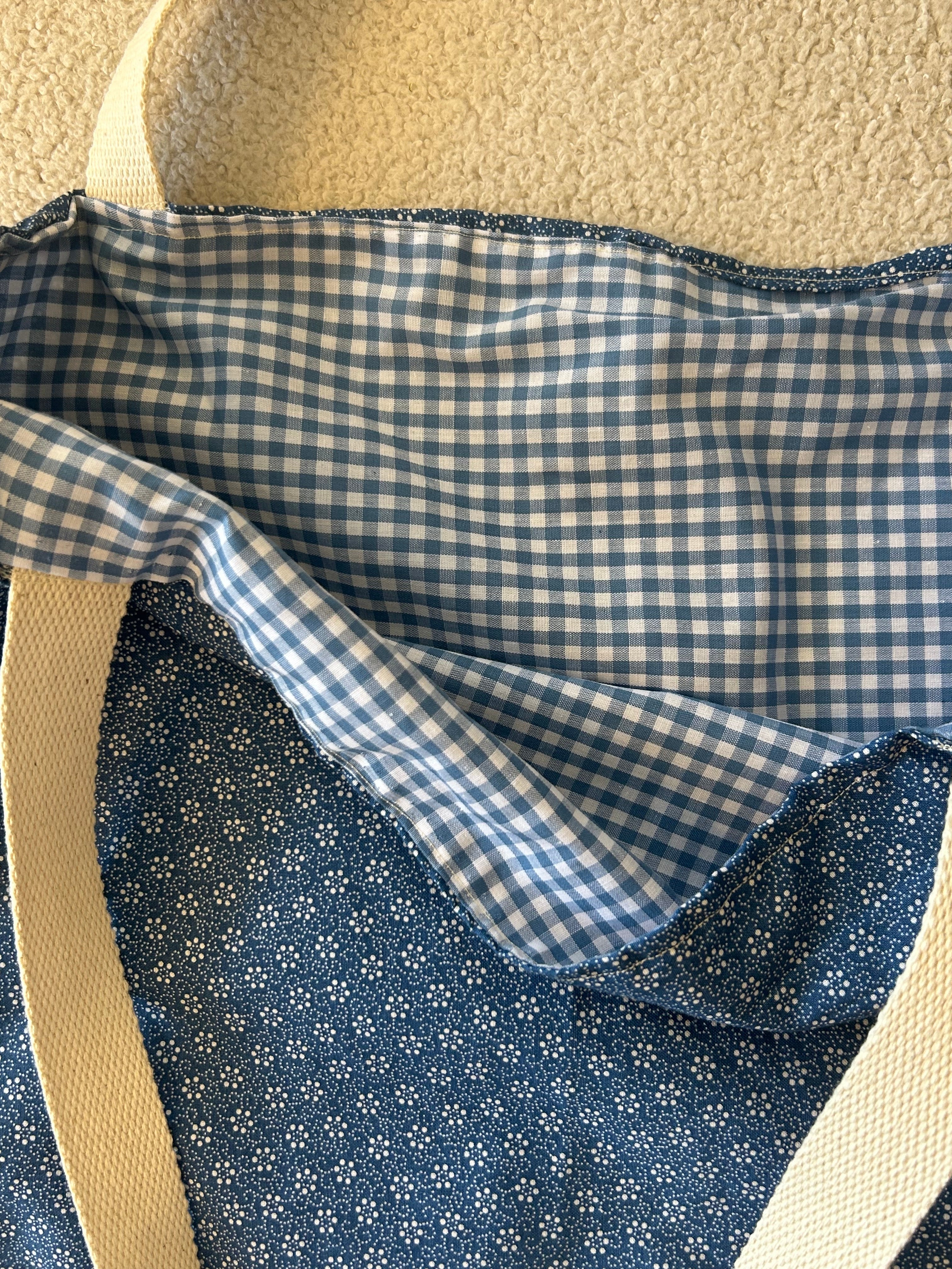 Blue floral/ gingham tote