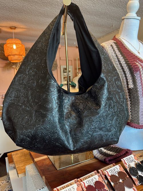 Black faux leather hobo purse
