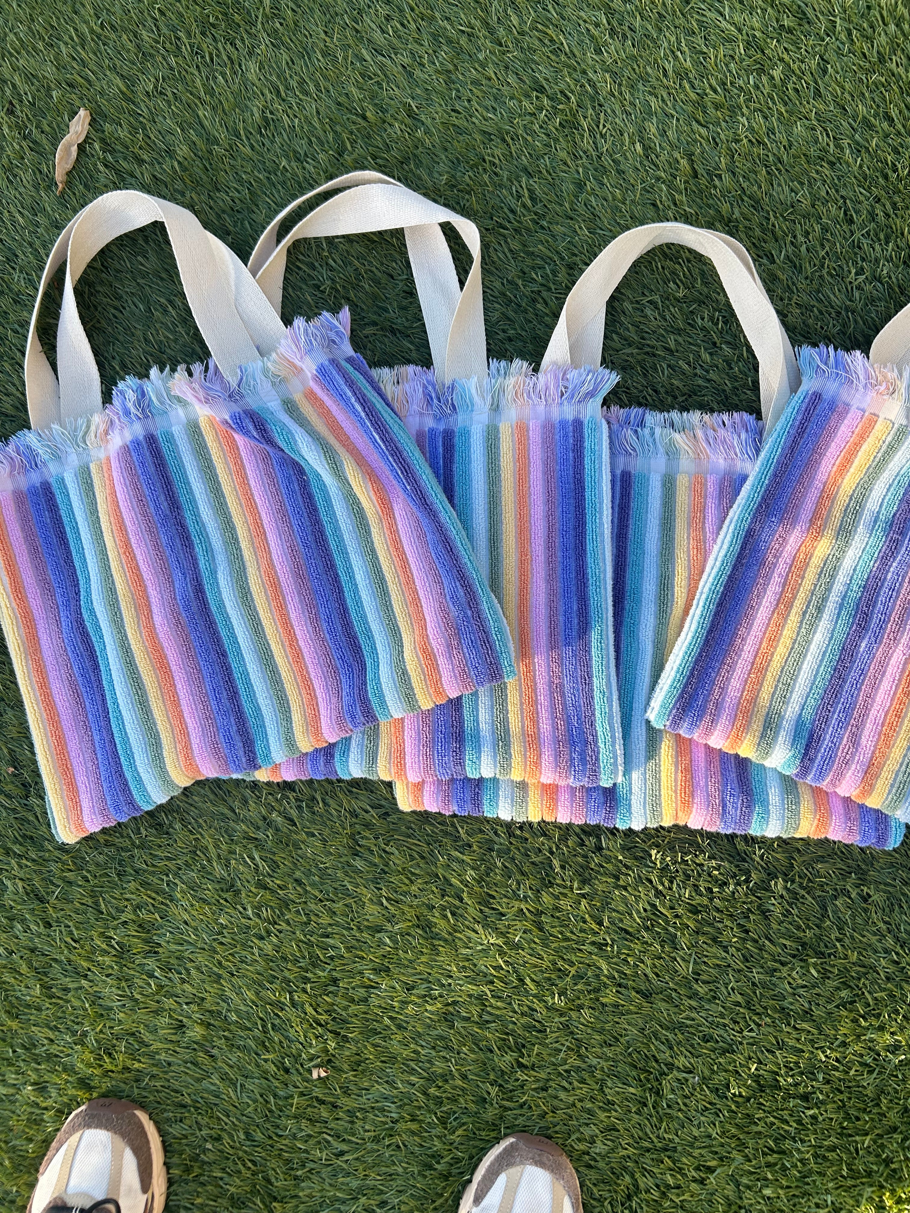 Stripe towel tote bag