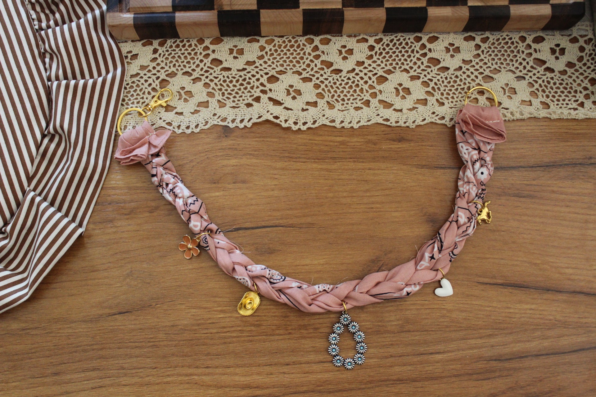 Light Pink Bandana charm necklace