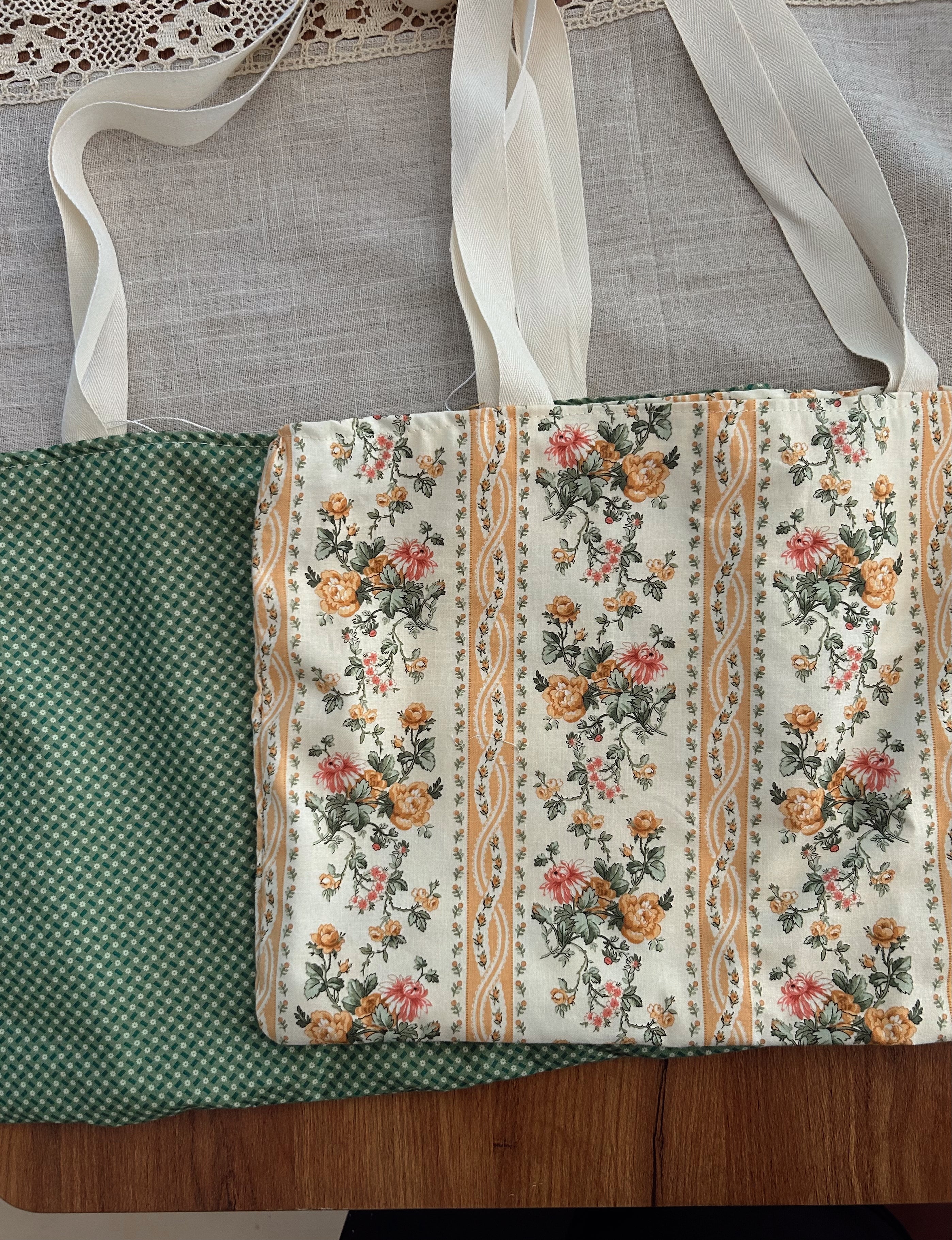 Green floral Tote