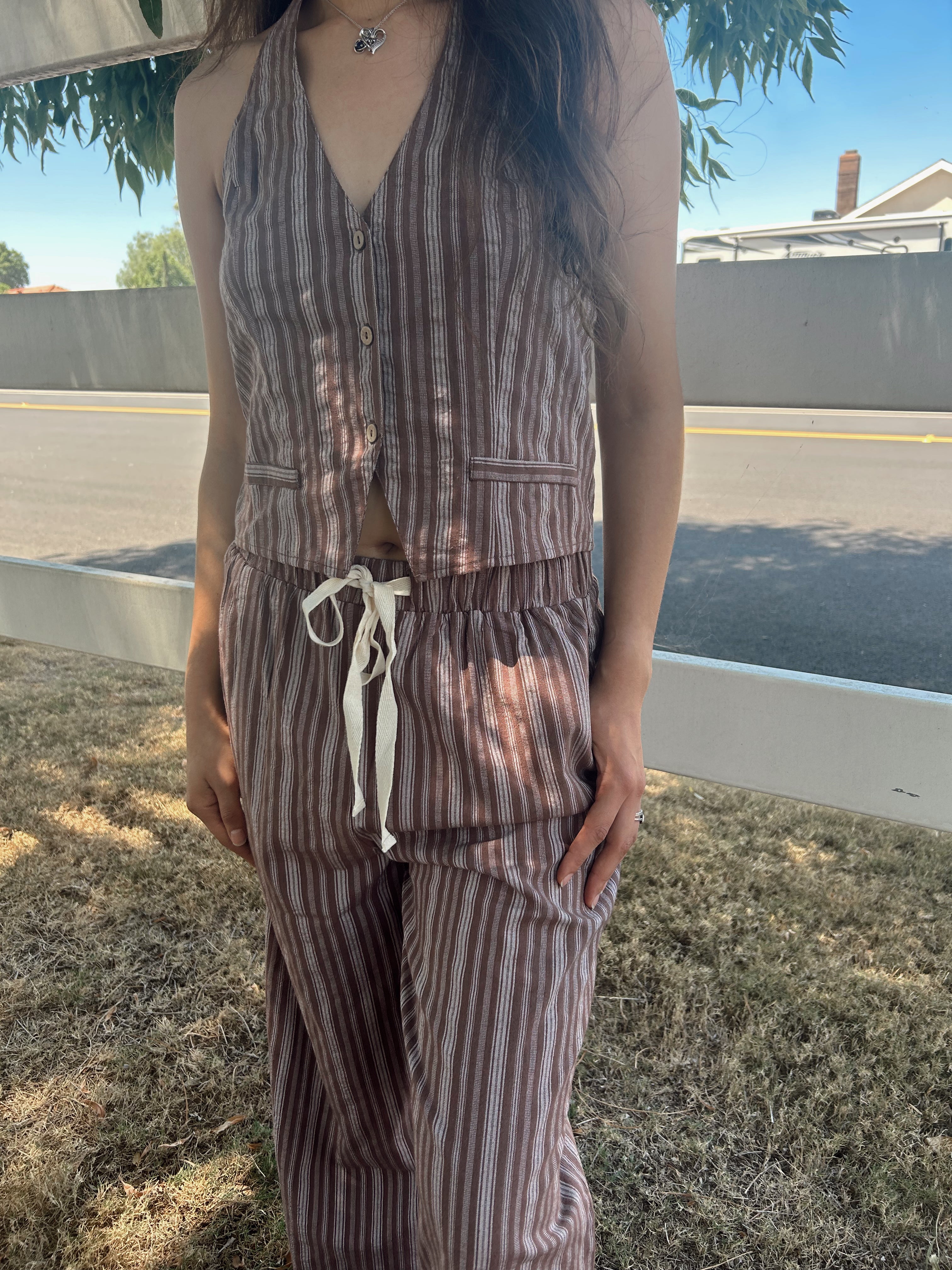 Mocha stripe 2 piece set