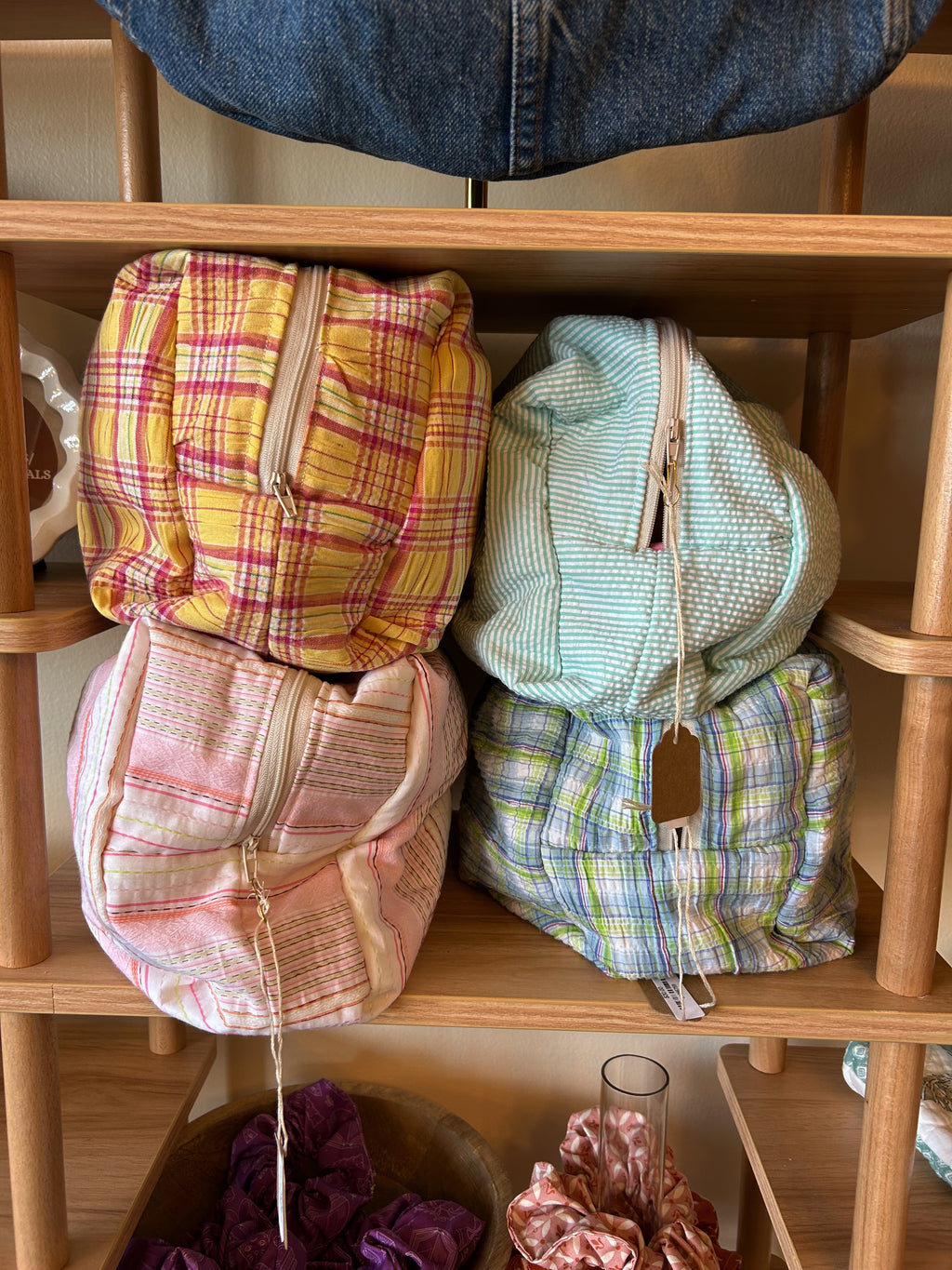 Teal stripe/ Pink Boxy toiletry bag