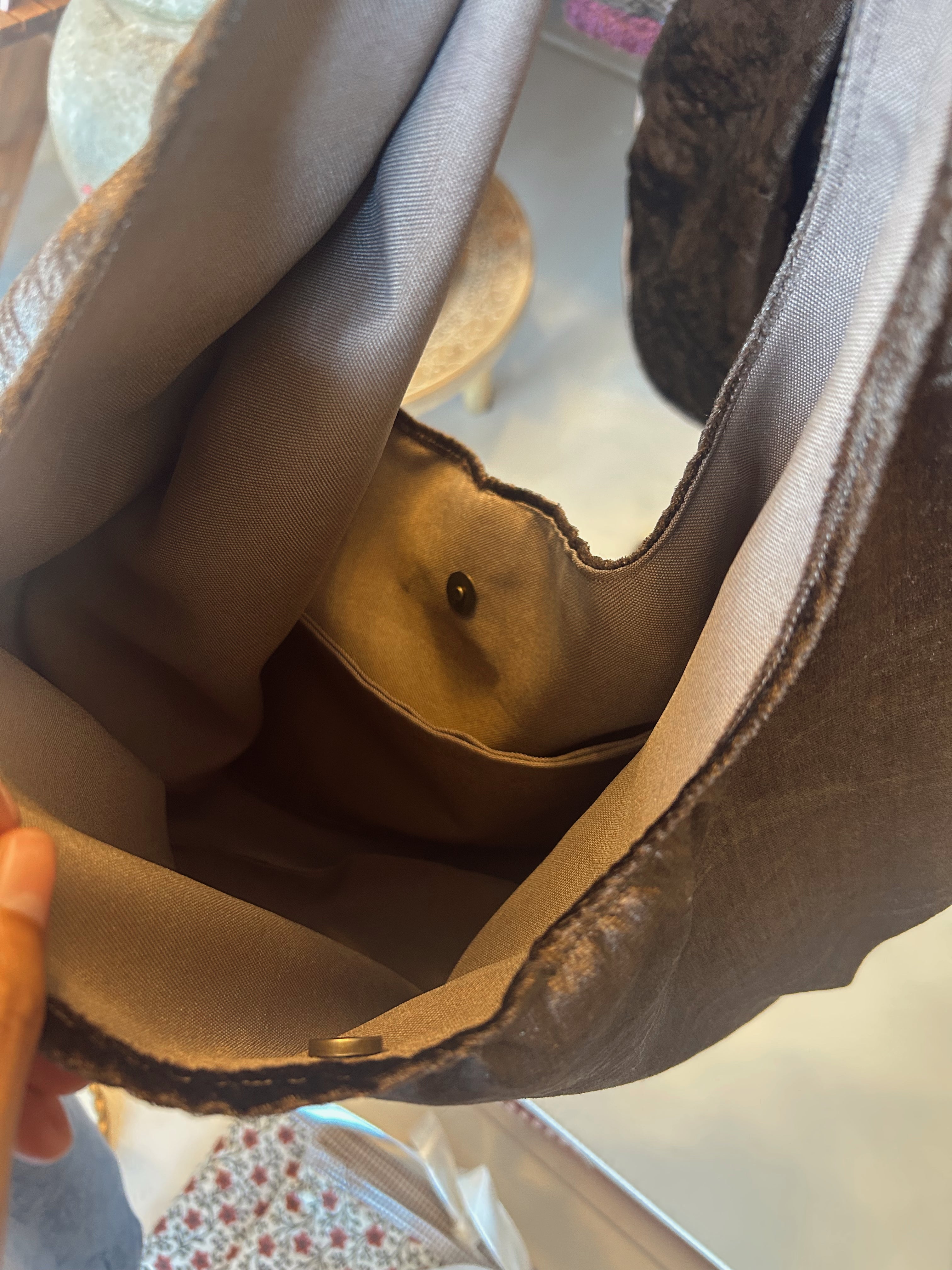 Brown velvet hobo purse small