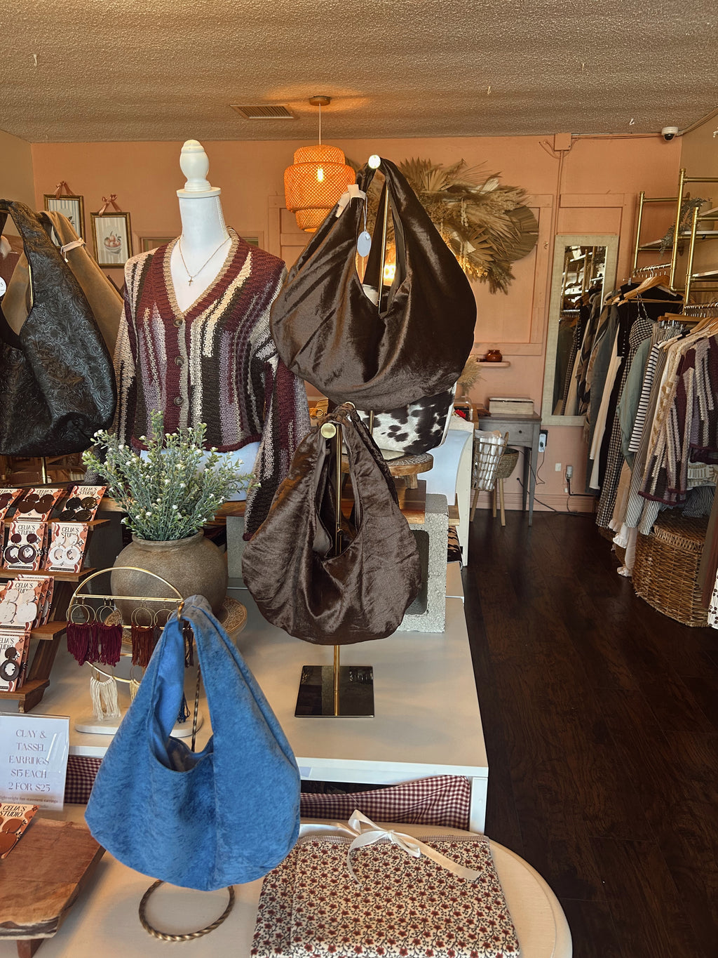 Brown velvet hobo purse small