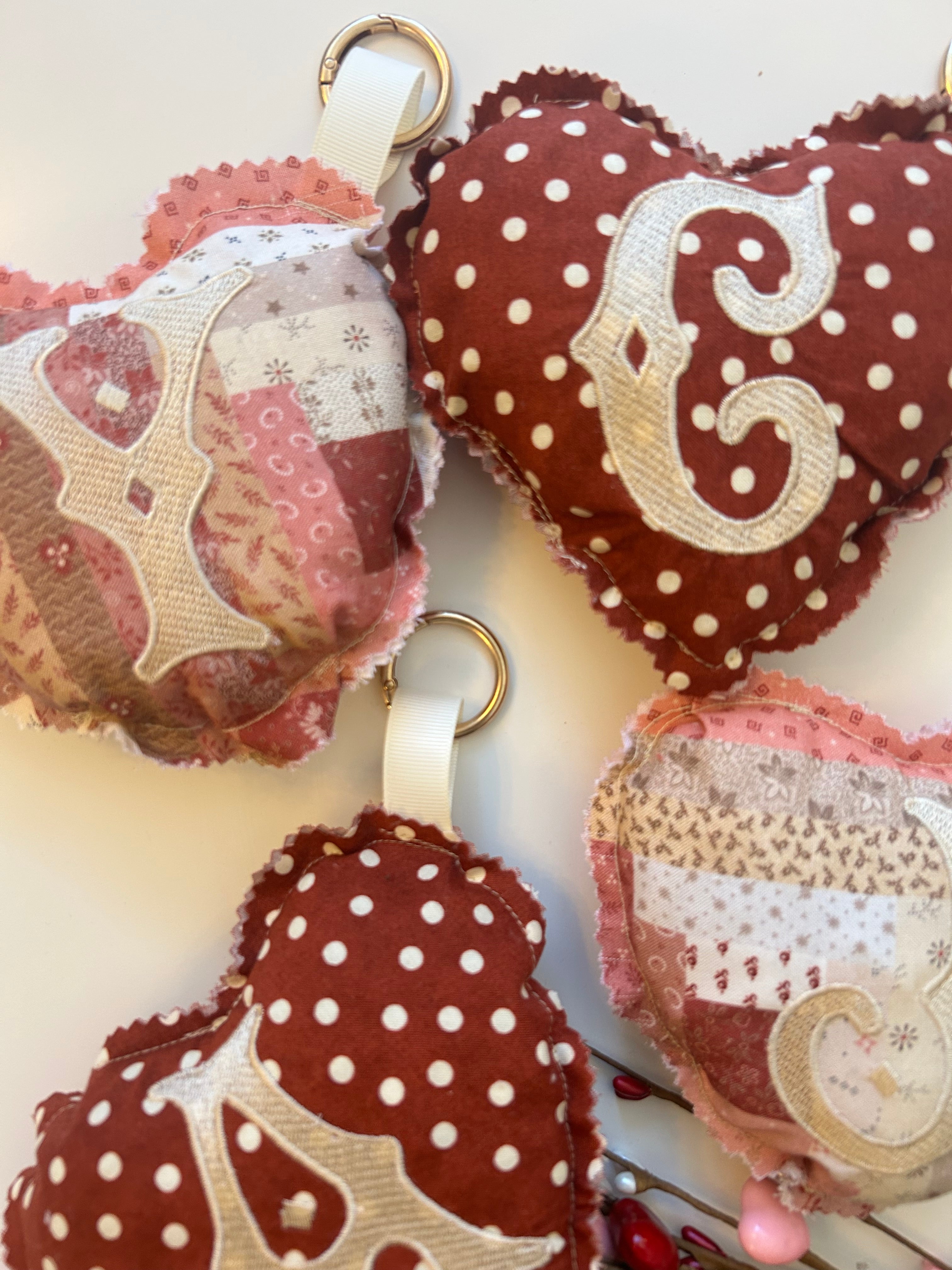Heart Bag charm- Maroon beige polka dot