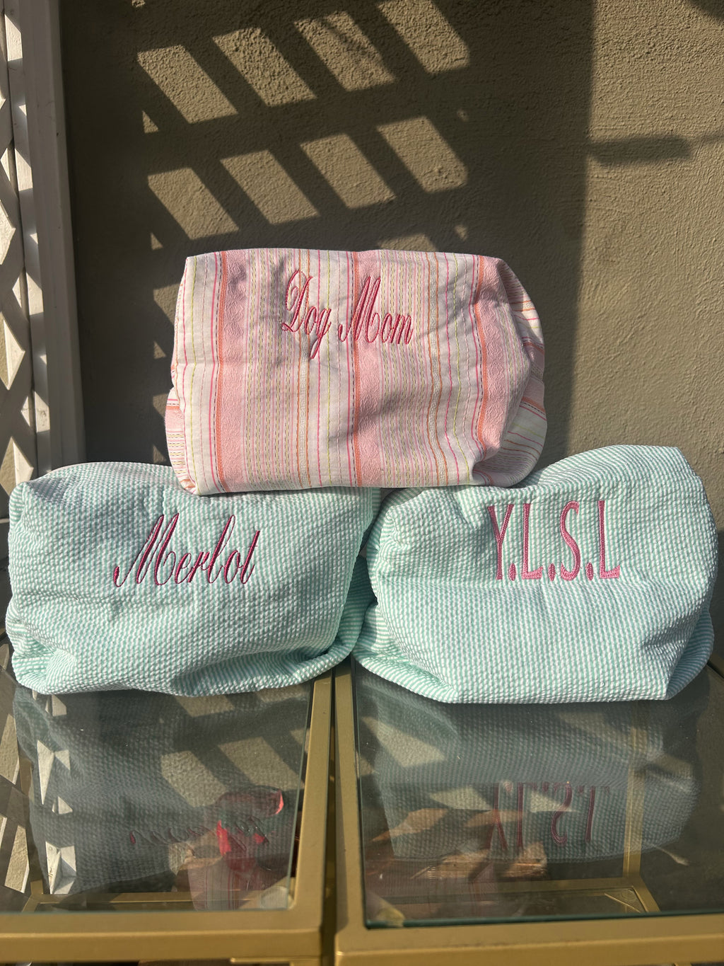 White/ pink stripe Boxy toiletry bag